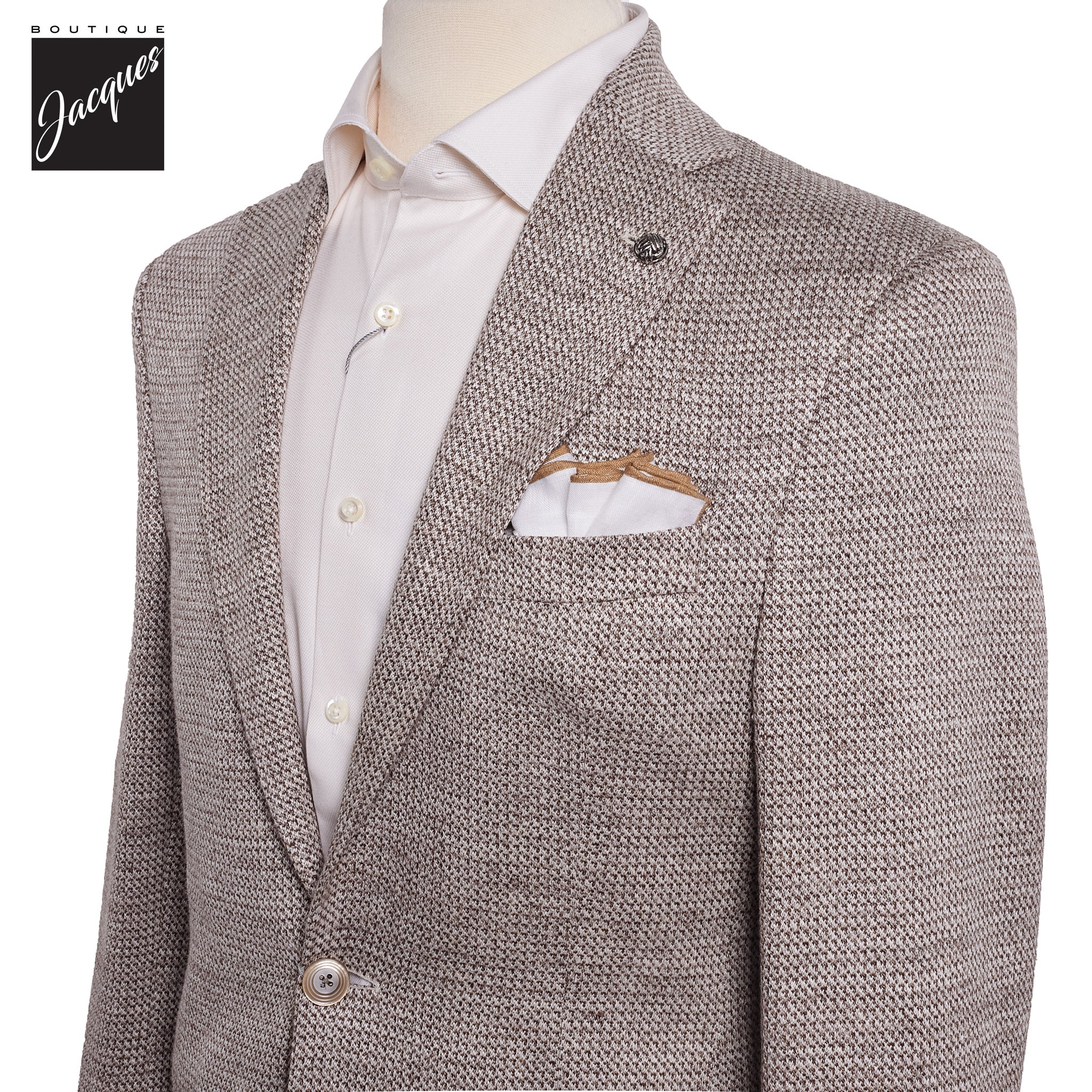 Taupe Woven Knit Linen/Wool/Silk Hampton Contemporary Fit Sport Jacket - Jack Victor - Image 2
