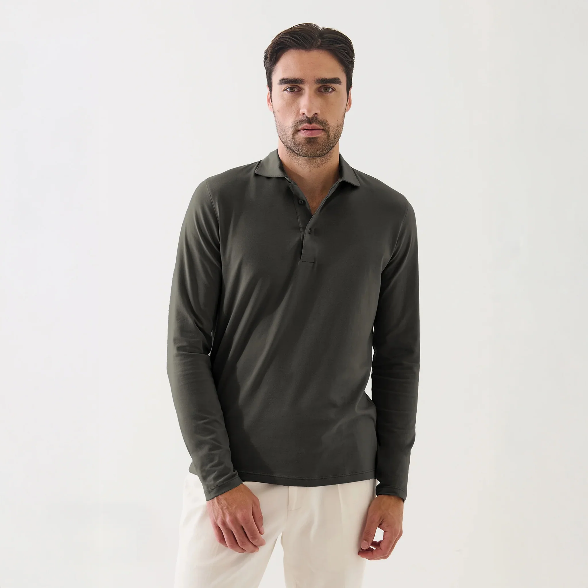 Thyme Green Long Sleeve Pima Polo - Patrick Assaraf