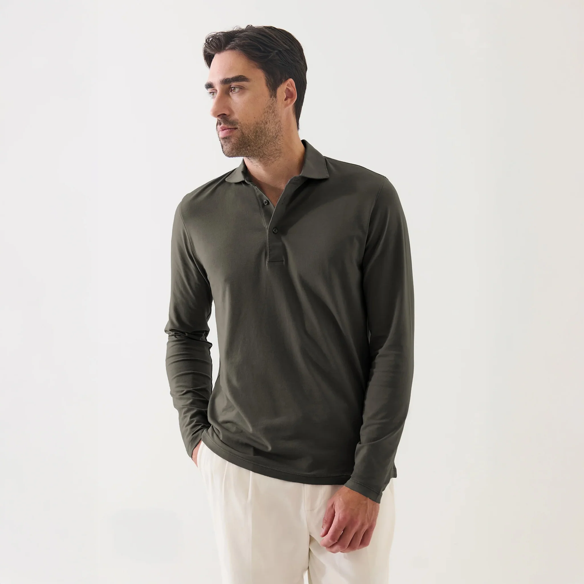Thyme Green Long Sleeve Pima Polo - Patrick Assaraf - Image 2
