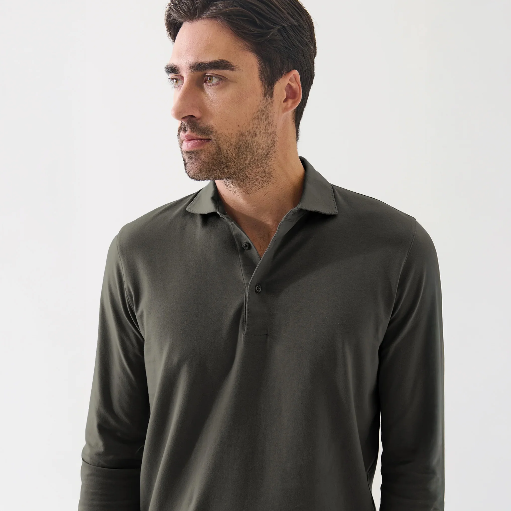 Thyme Green Long Sleeve Pima Polo - Patrick Assaraf - Image 4