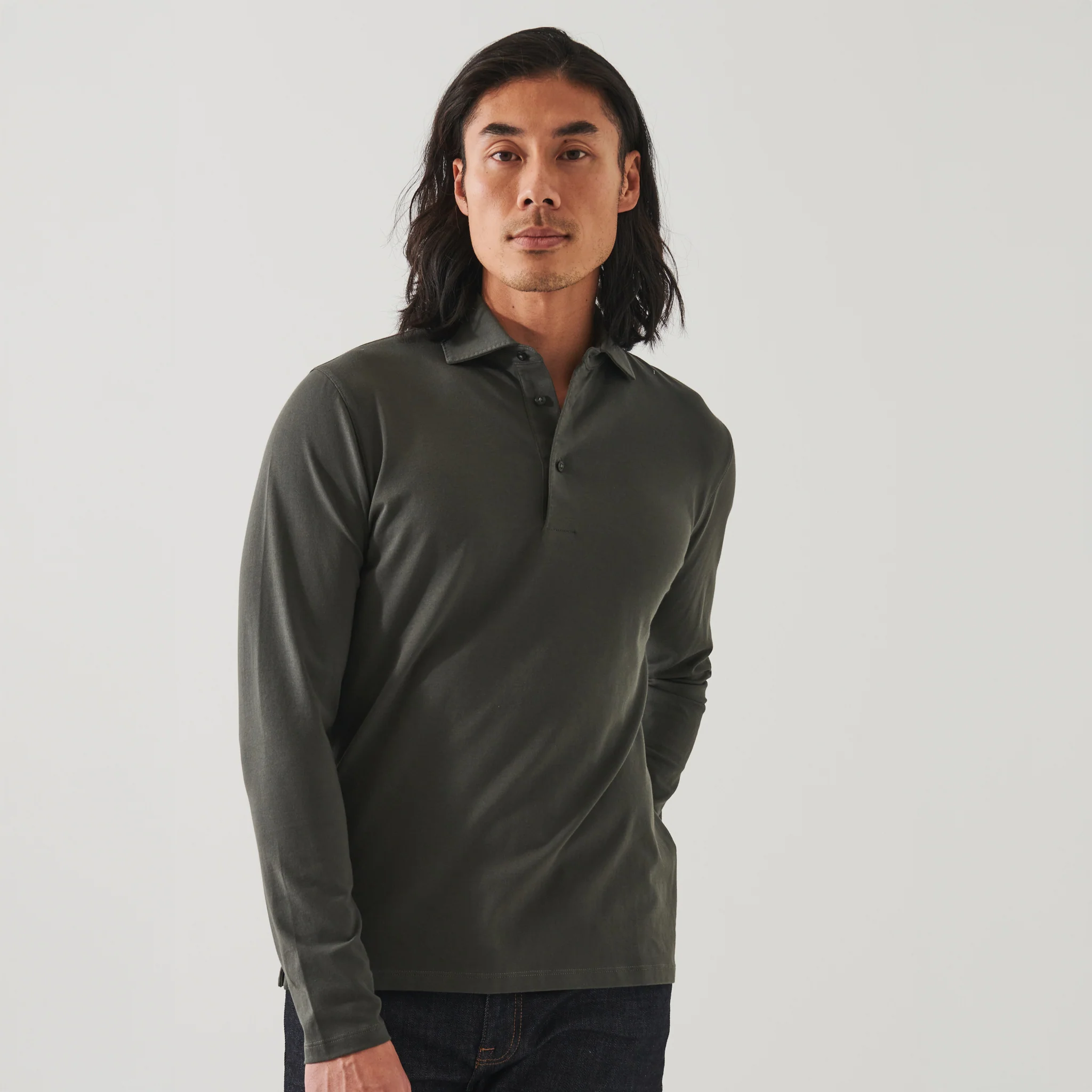 Thyme Green Long Sleeve Pima Polo - Patrick Assaraf - Image 5