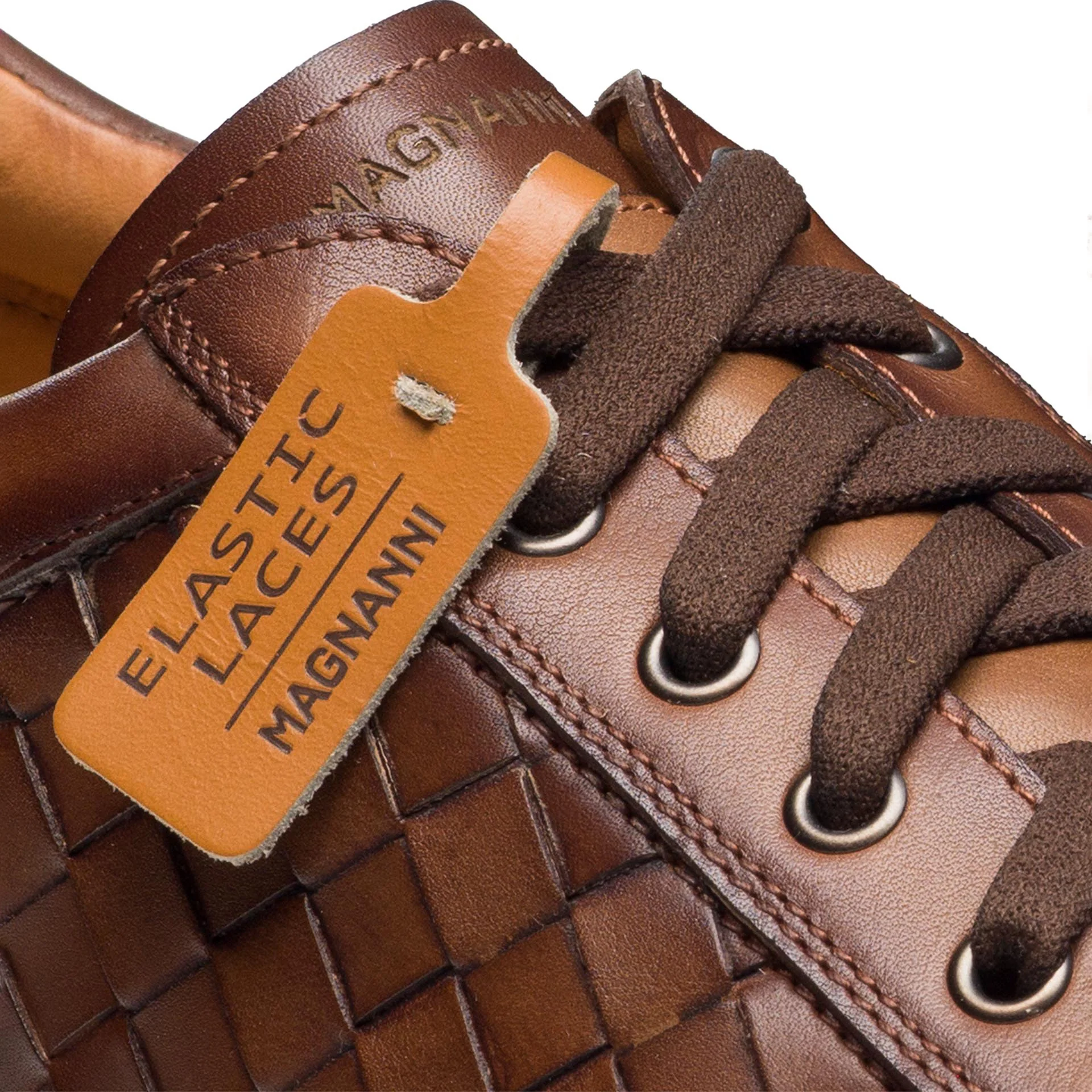 Tobacco Cote Lo Woven Leather Stretch-Lace Sneakers - Magnanni - Image 6