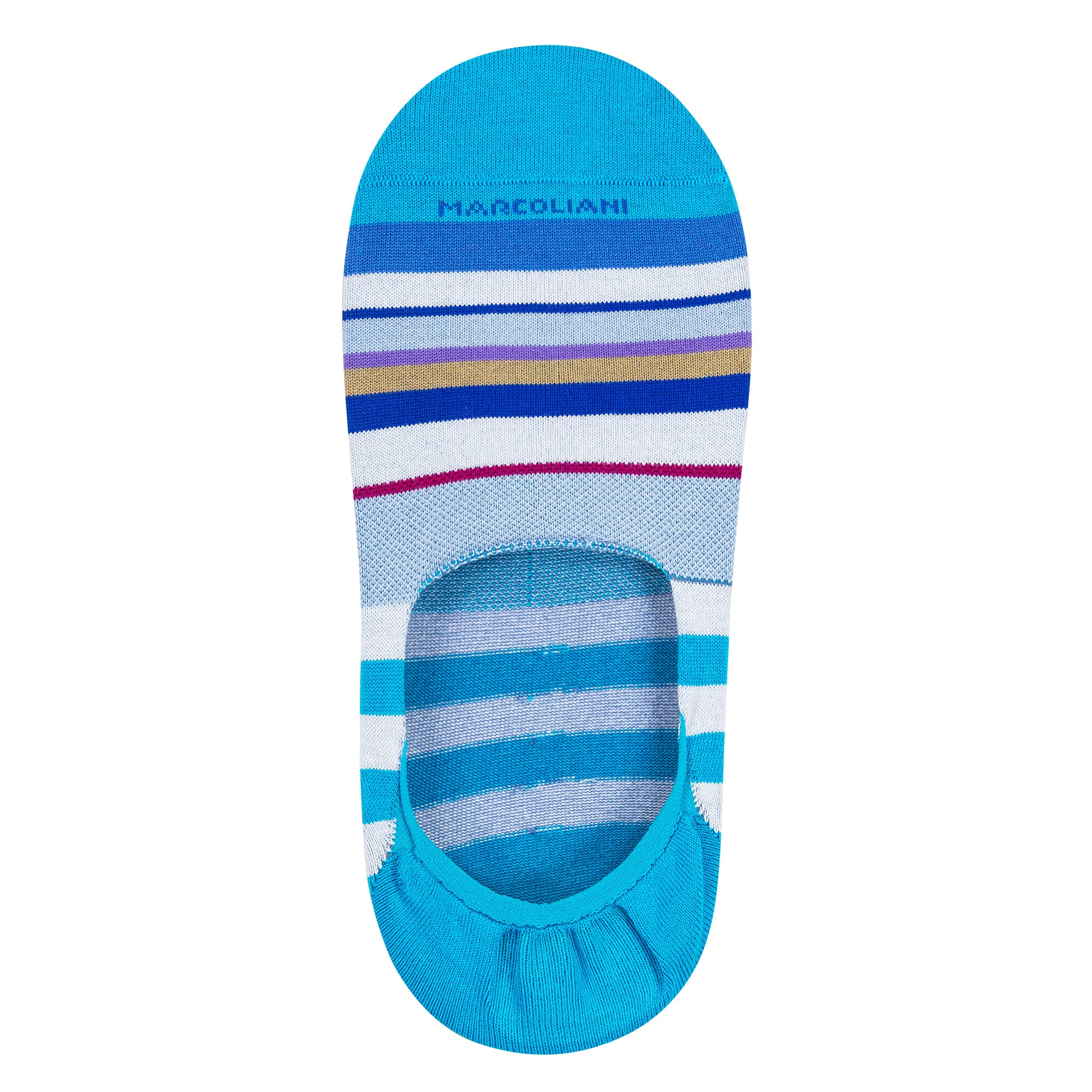 Turquoise Rainbow Stripe Pima Cotton Invisible Touch No-Show Socks - Marcoliani