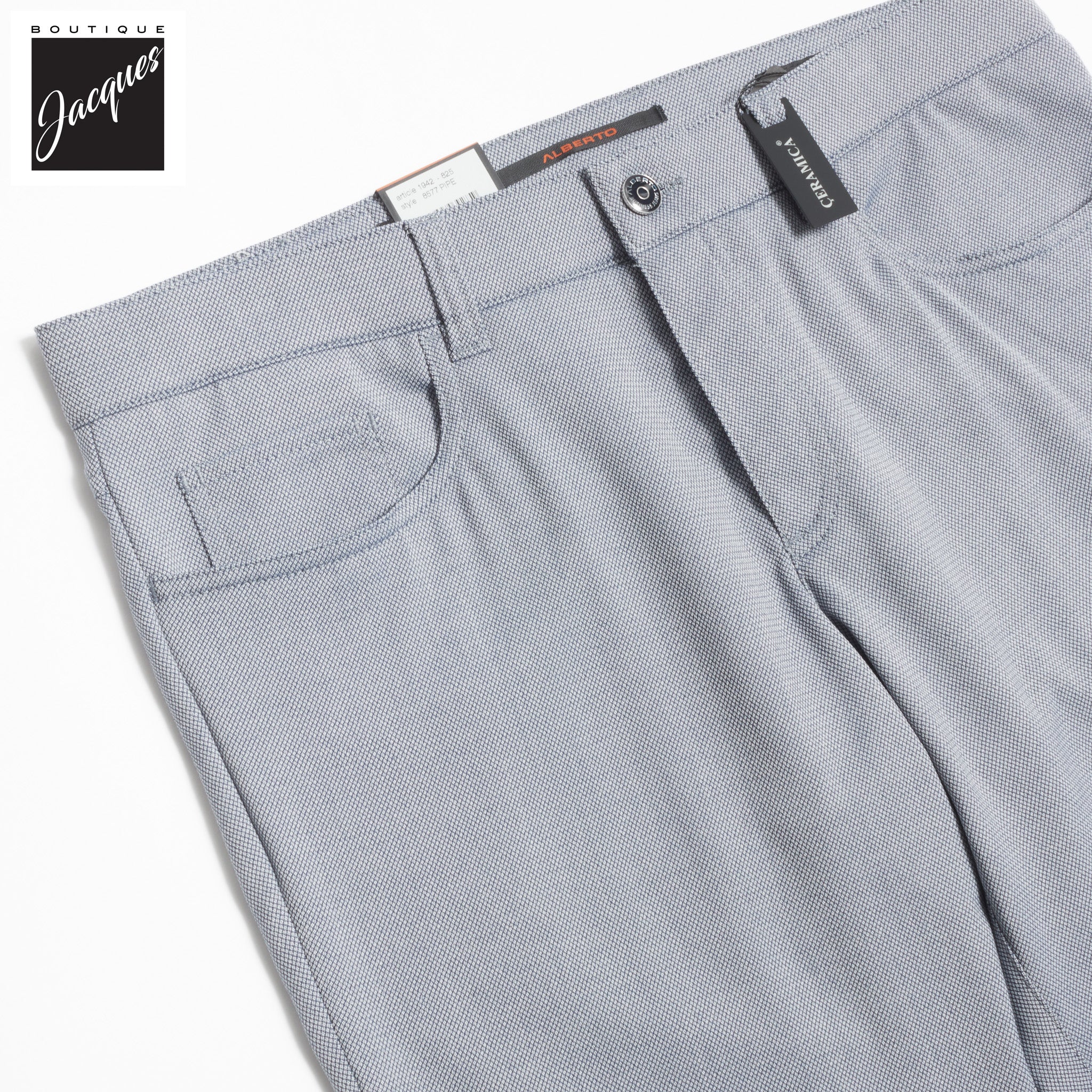 Two-Tone Blue Ceramica Pipe Five Pocket Pants - ALBERTO - Image 6