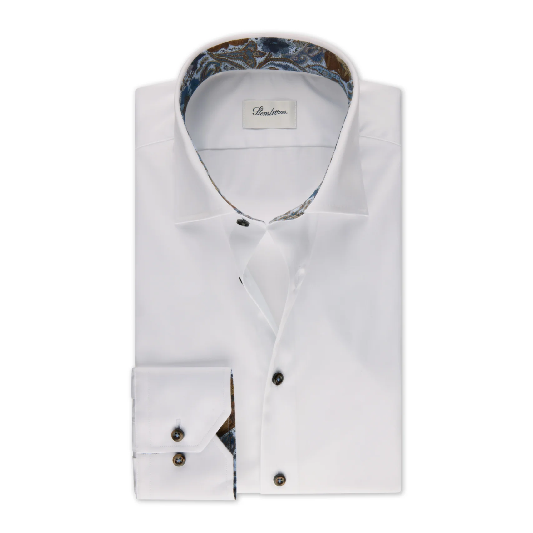 White Contrast Twill Fitted Body Shirt - Stenströms