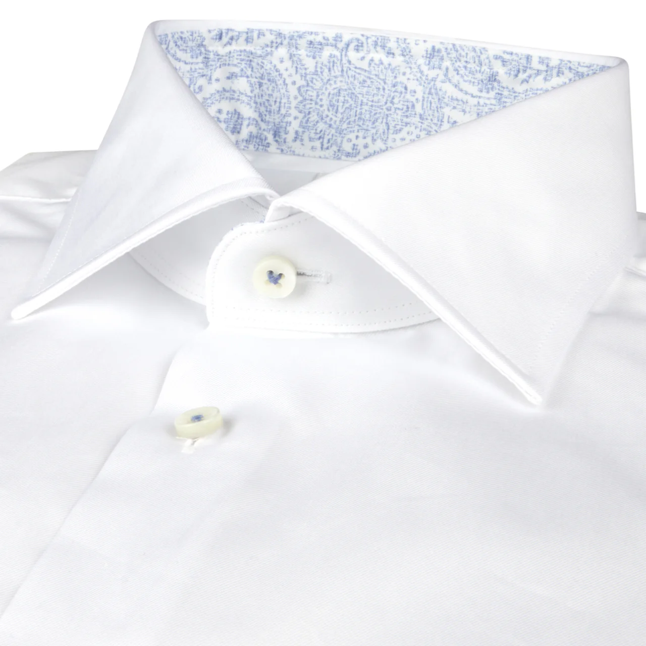 White Cotton Twill Slimline Dress Shirt w/ Paisley Trim - Stenströms - Image 2