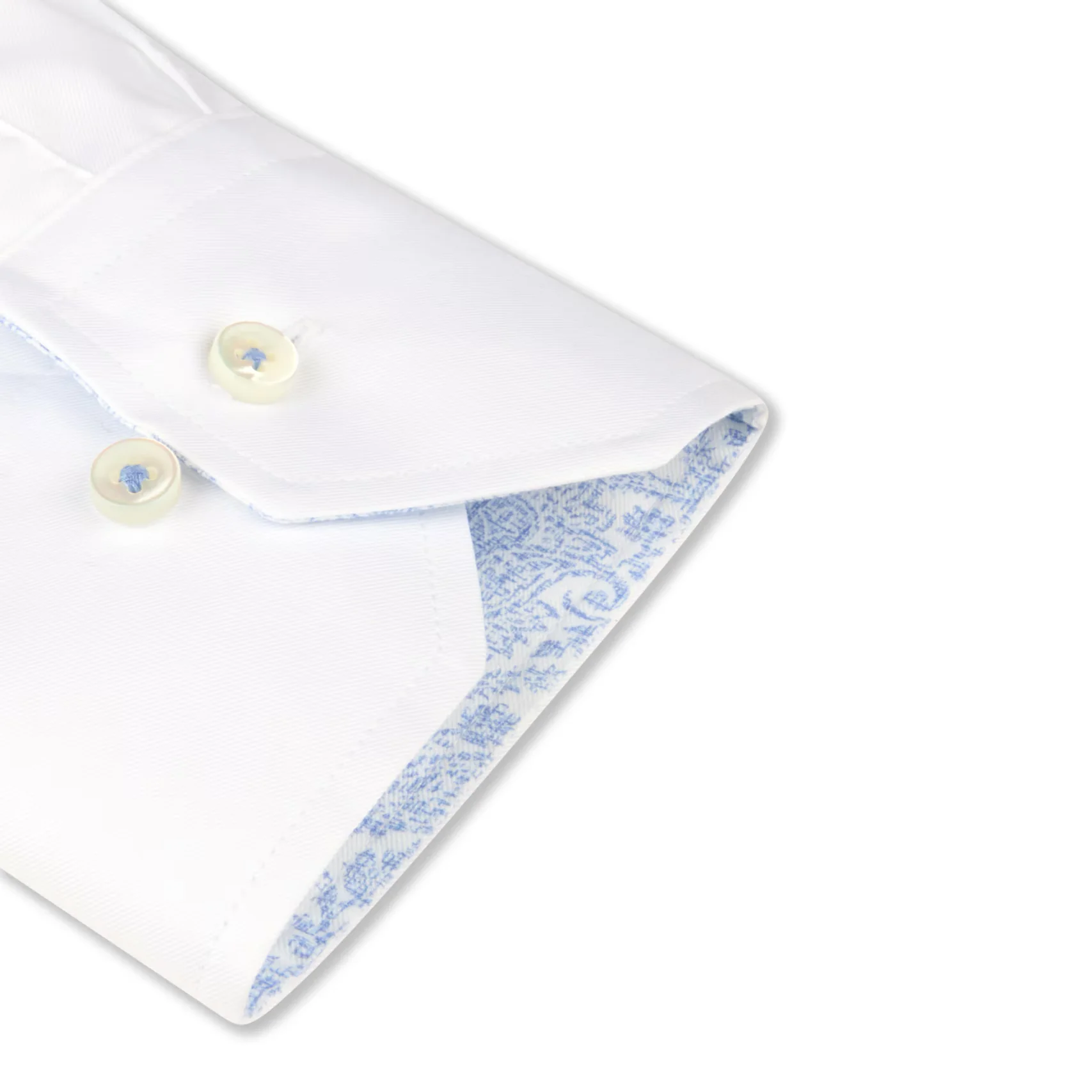 White Cotton Twill Slimline Dress Shirt w/ Paisley Trim - Stenströms - Image 3