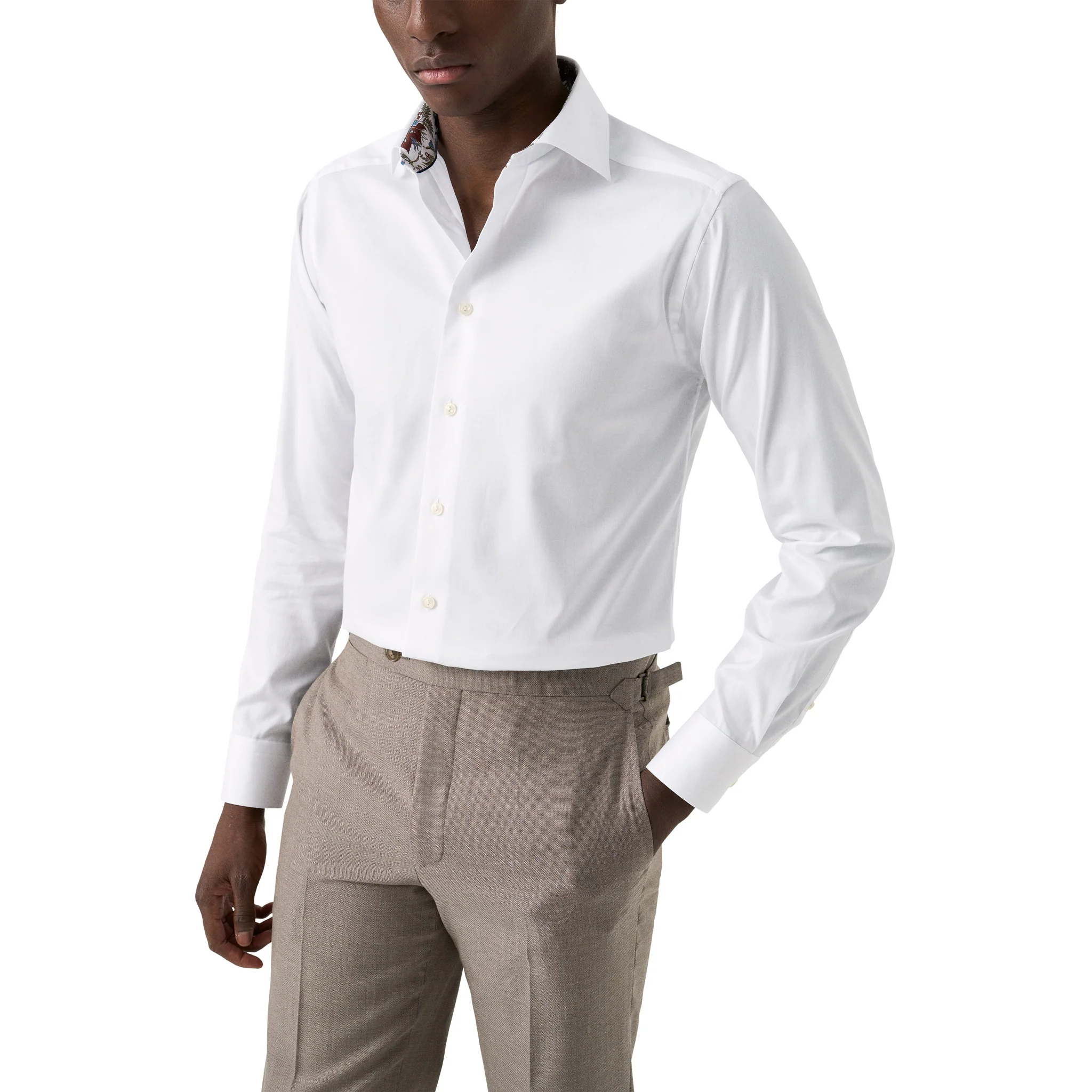 White Floral Effect Contrast Signature Twill Contemporary Fit Shirt - ETON - Image 3