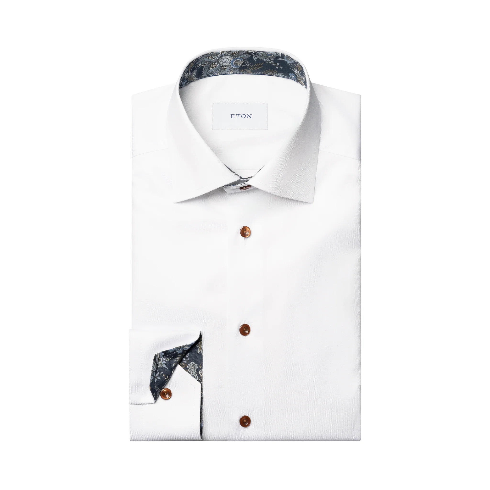 White Floral Effect Contrast Signature Twill Slim Fit Shirt - ETON