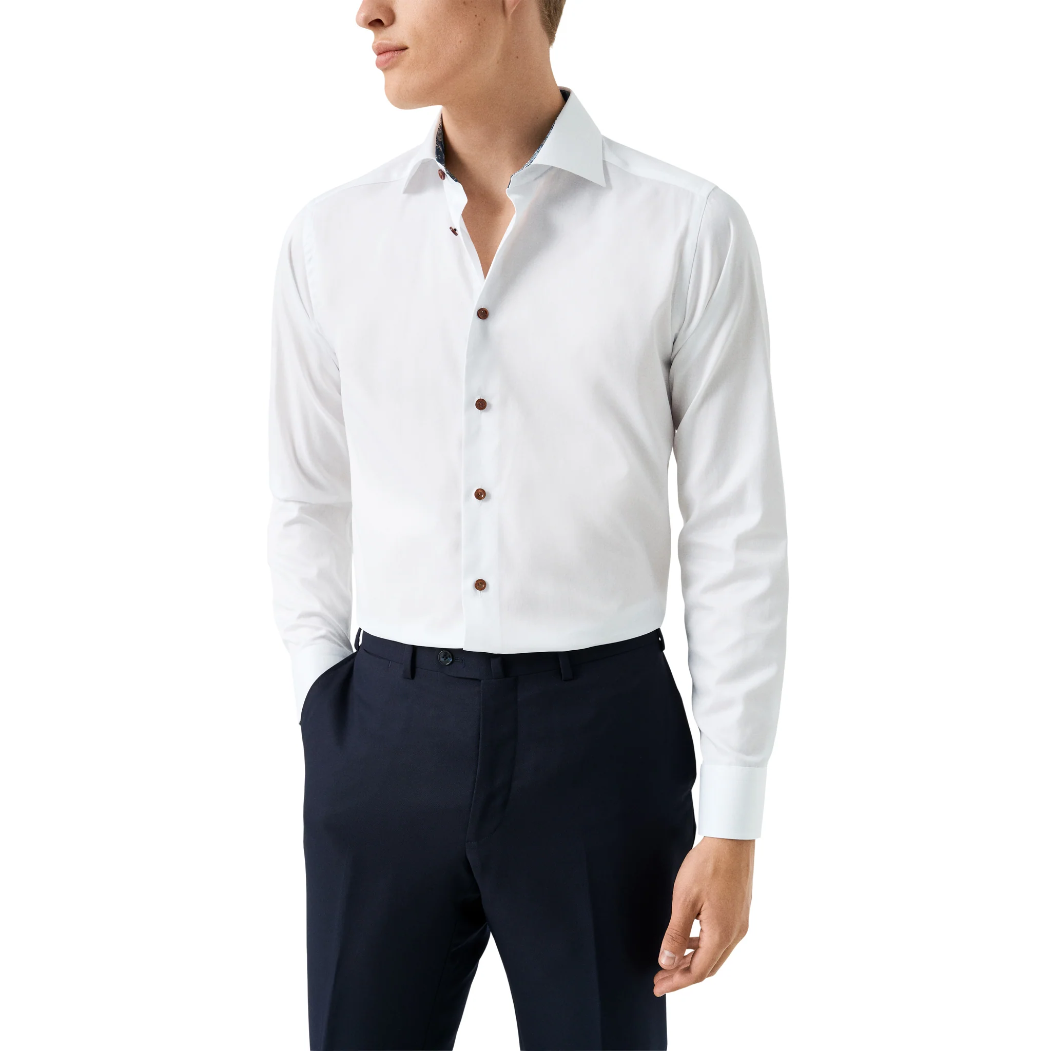 White Floral Effect Contrast Signature Twill Slim Fit Shirt - ETON - Image 3