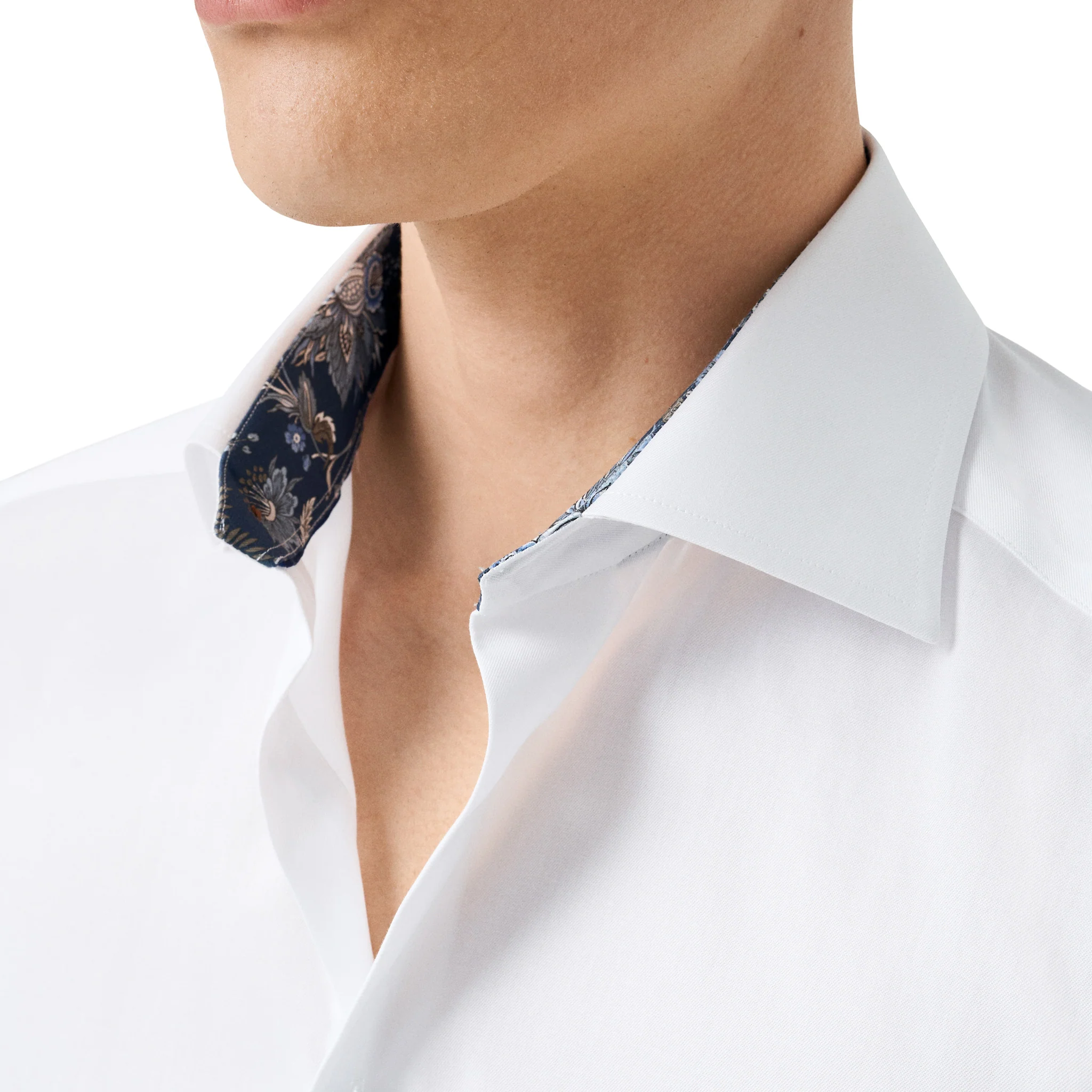 White Floral Effect Contrast Signature Twill Slim Fit Shirt - ETON - Image 4