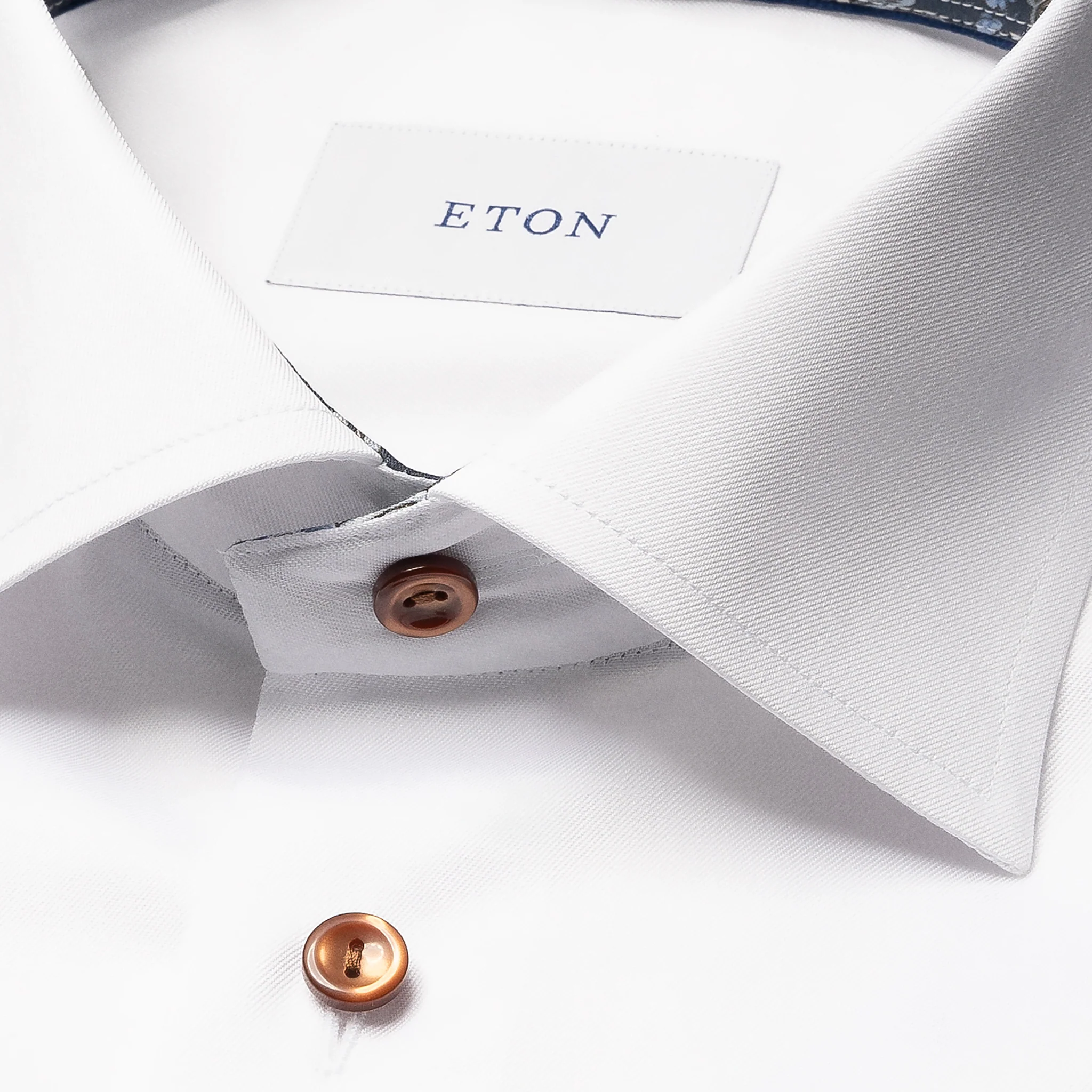 White Floral Effect Contrast Signature Twill Slim Fit Shirt - ETON - Image 7