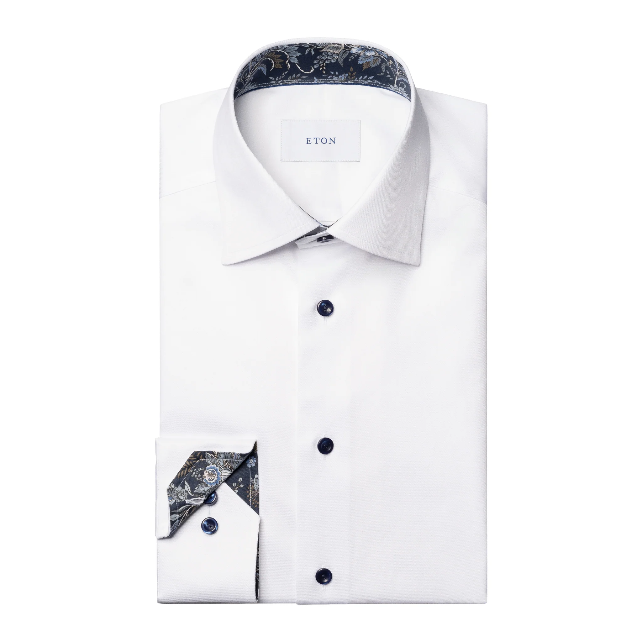 White Floral Effect Contrast Signature Twill Slim Fit Shirt - ETON
