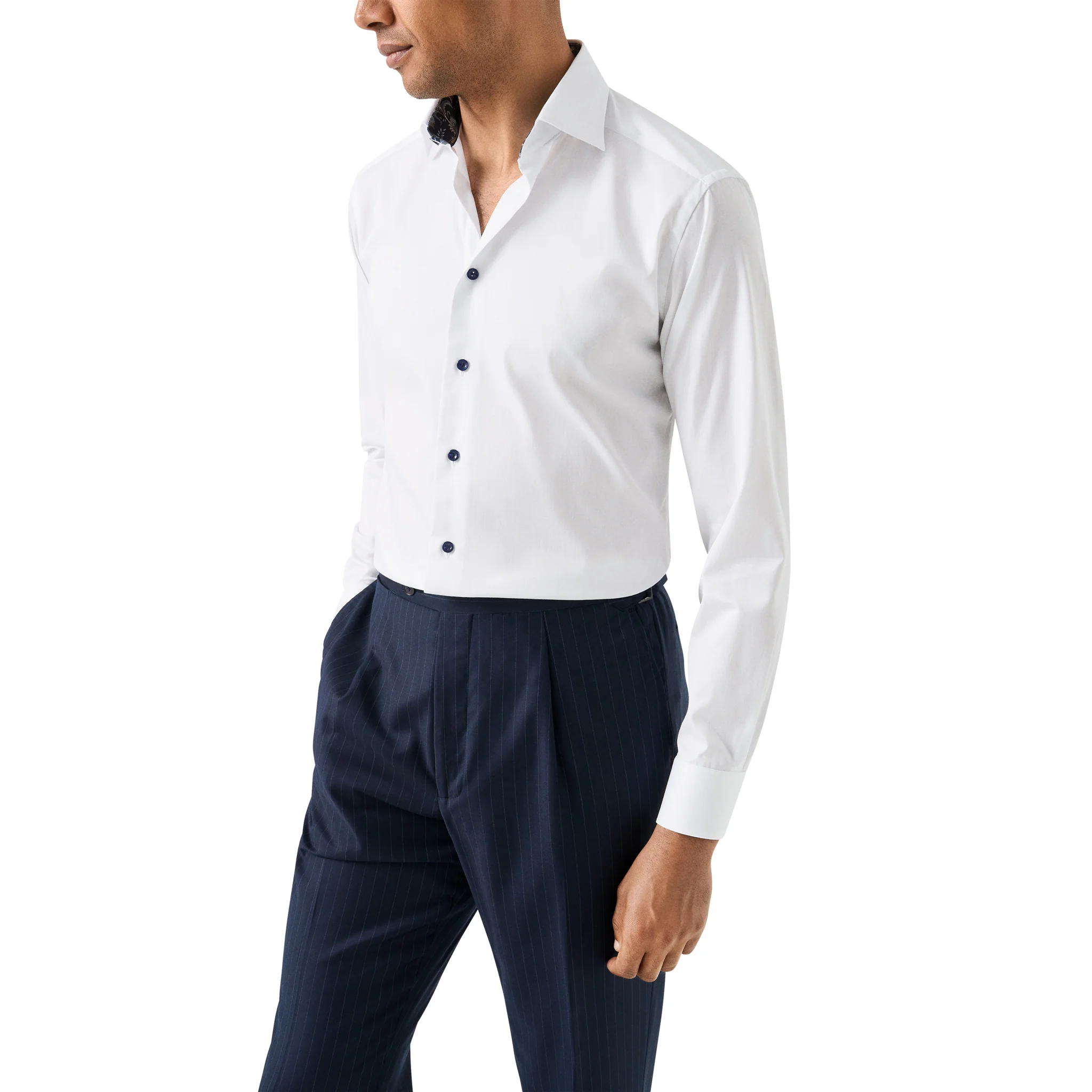White Floral Effect Contrast Signature Twill Slim Fit Shirt - ETON - Image 3