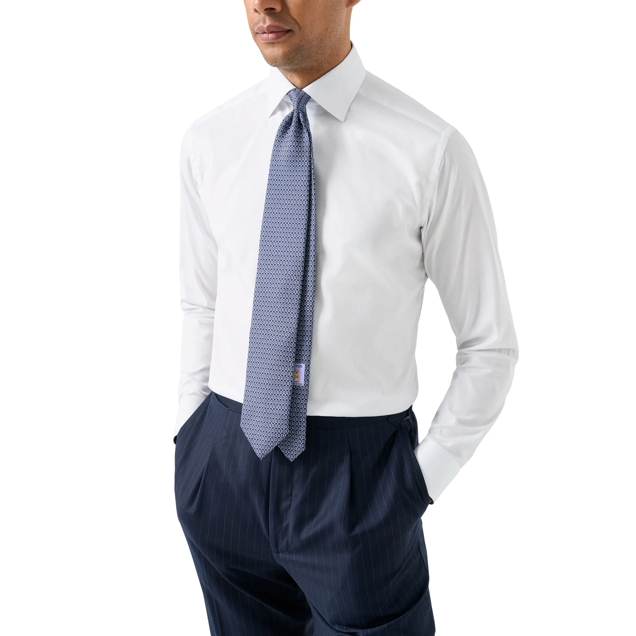 White Floral Effect Contrast Signature Twill Slim Fit Shirt - ETON - Image 8