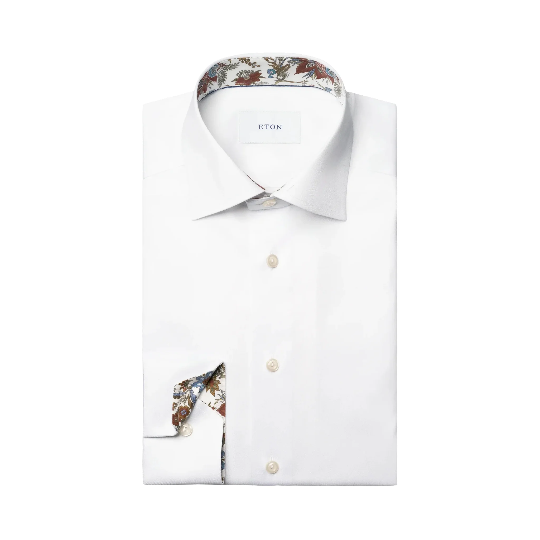 White Floral Effect Contrast Signature Twill Slim Fit Shirt - ETON