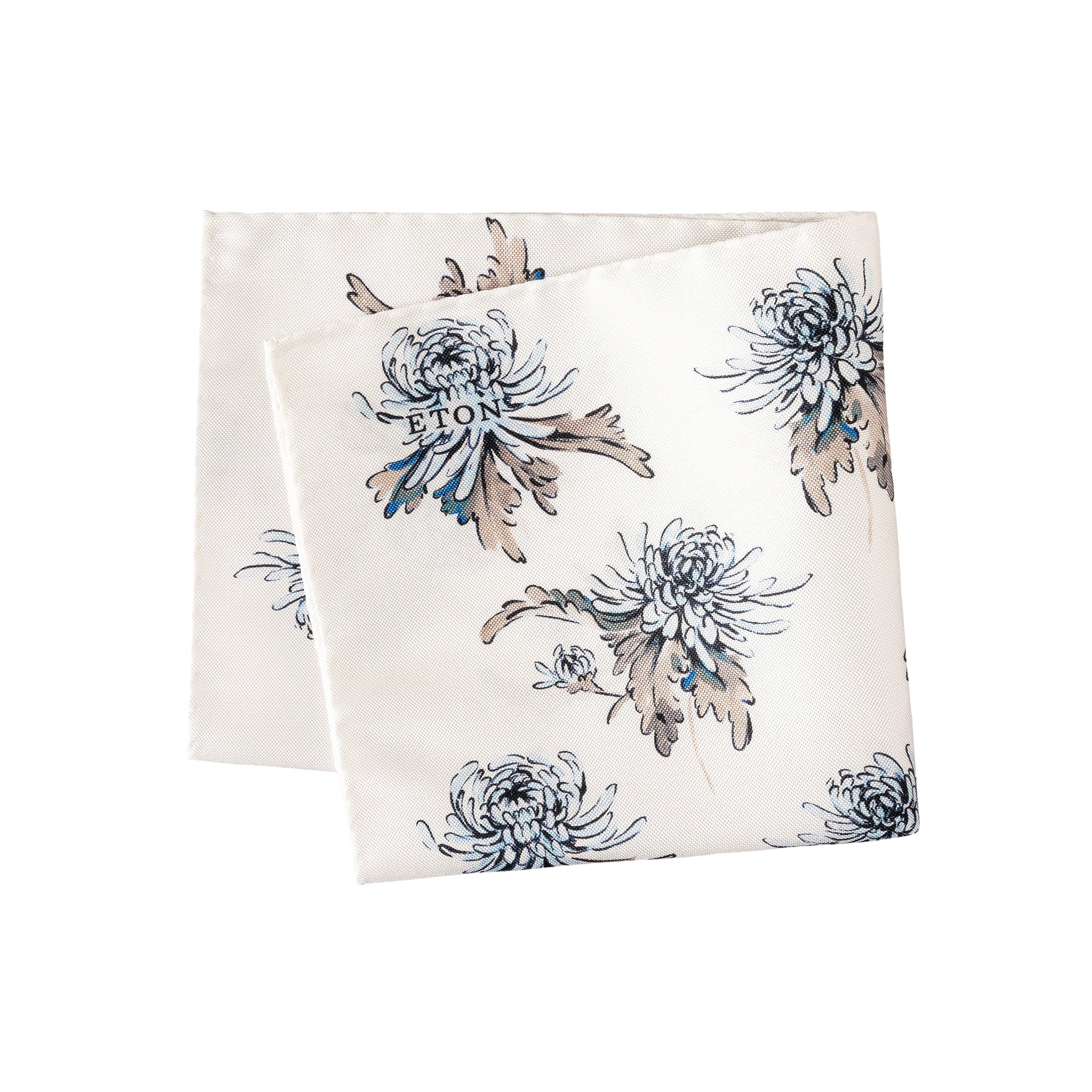 White Flower Motif Oxford Silk Pocket Square - ETON