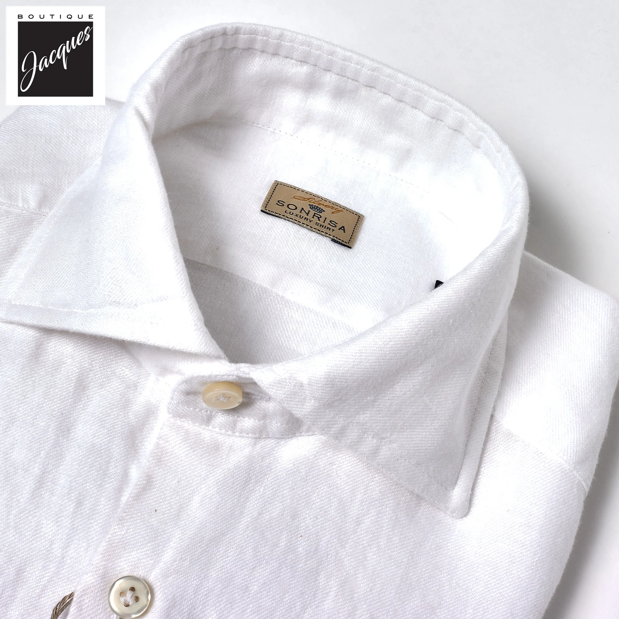 White Garment-Dyed Linen Modern Fit Casual Shirt - SONRISA - Image 3