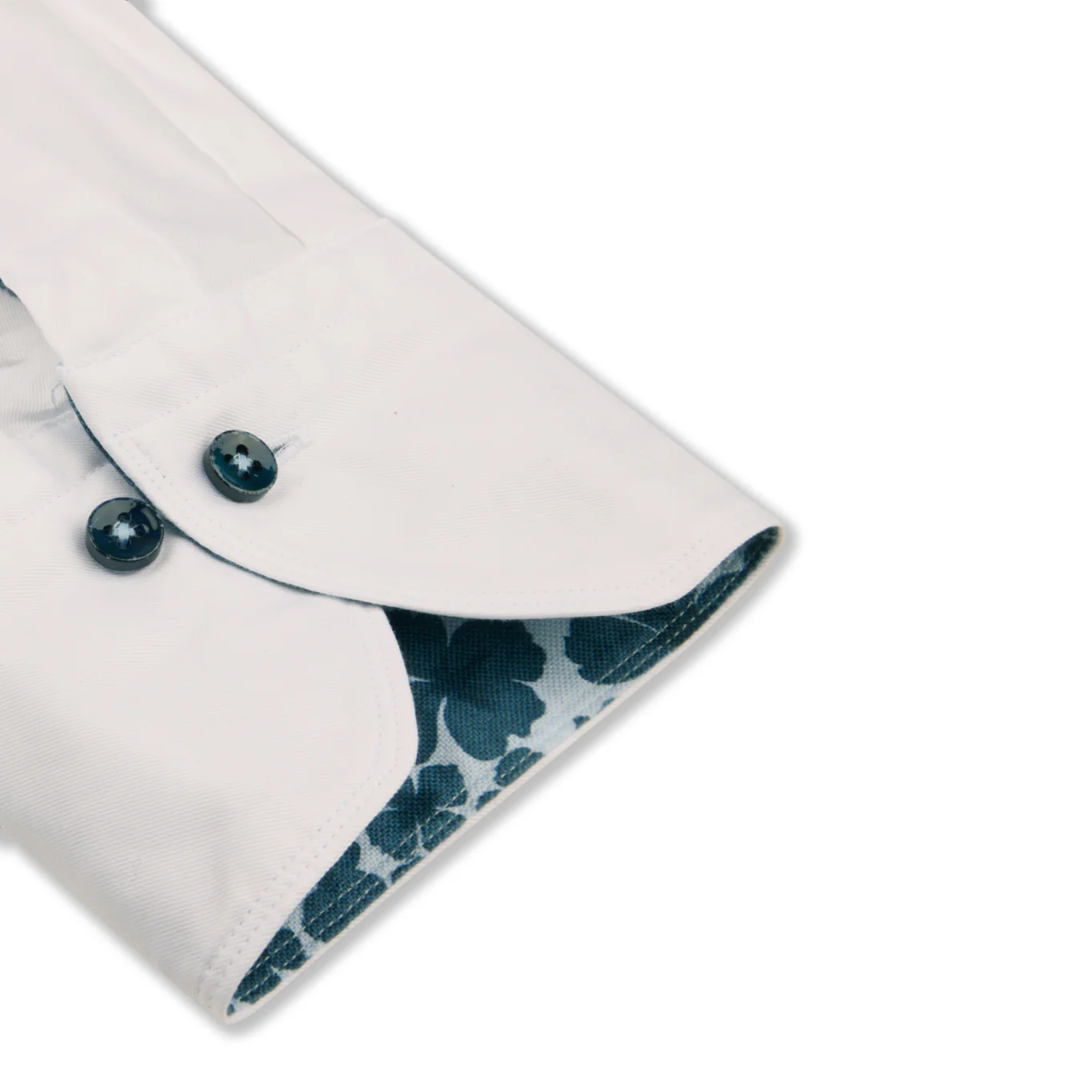 White Garment Wash Slimline Casual Shirt with Blue Floral Trim - Stenströms - Image 3