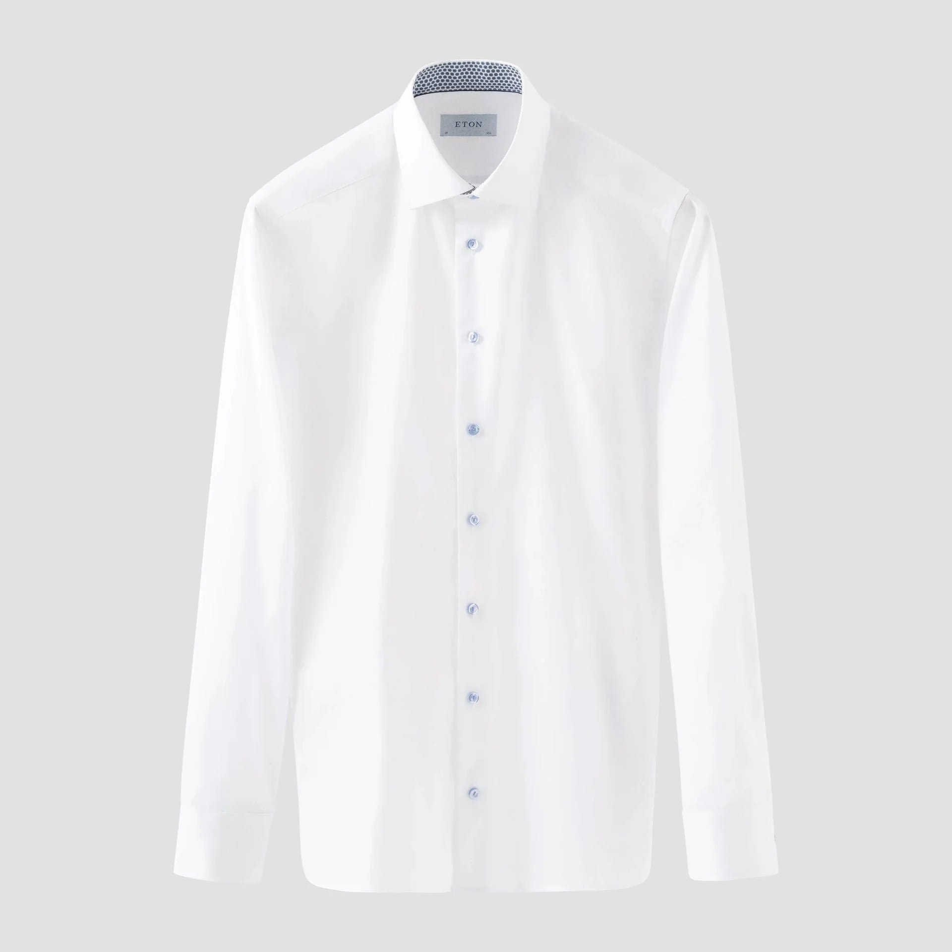 White Geometric Effect Contrast Signature Twill Slim Fit Shirt - ETON - Image 2