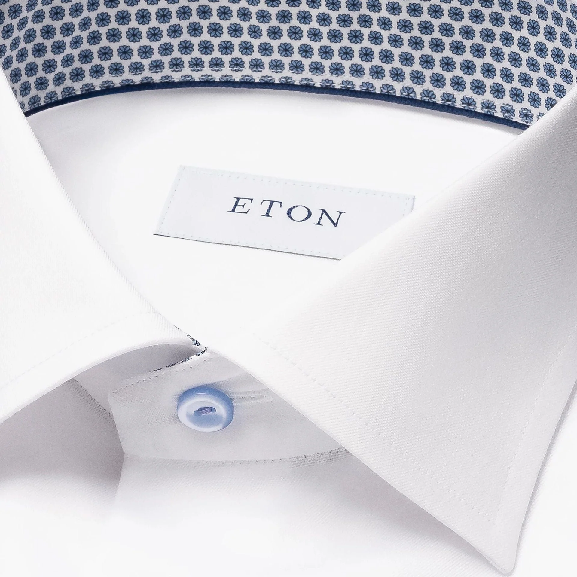 White Geometric Effect Contrast Signature Twill Slim Fit Shirt - ETON - Image 3