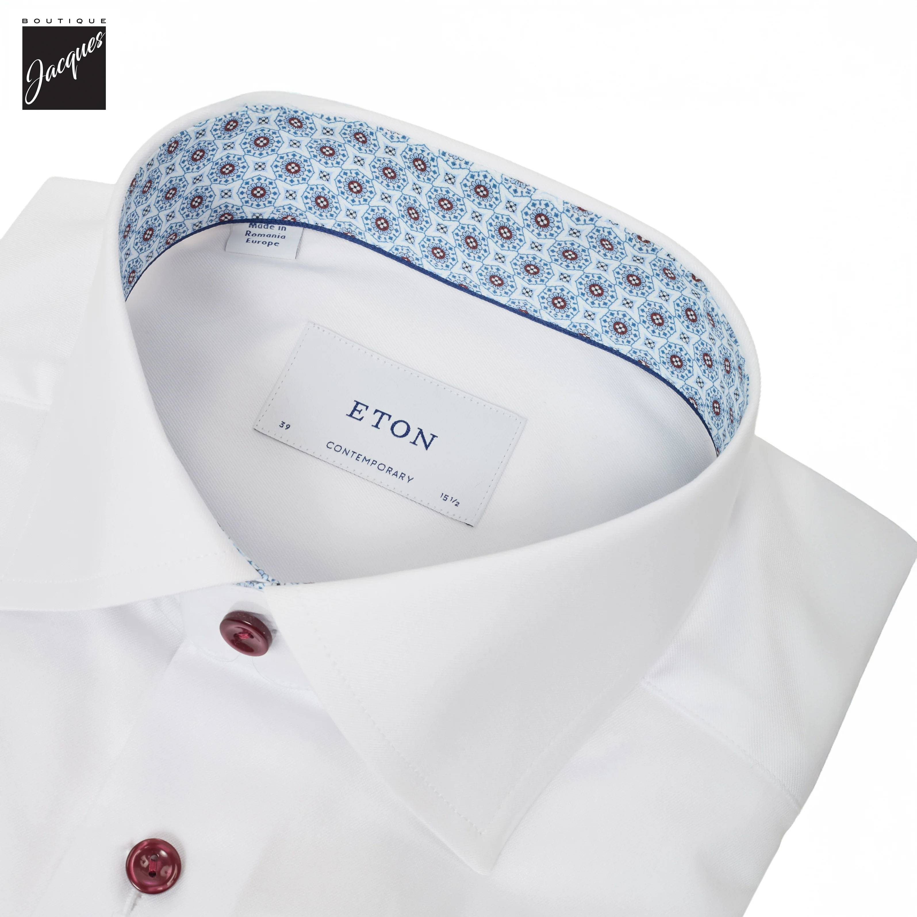 White Geometric Effect Signature Twill Contemporary Fit Shirt - ETON - Image 2