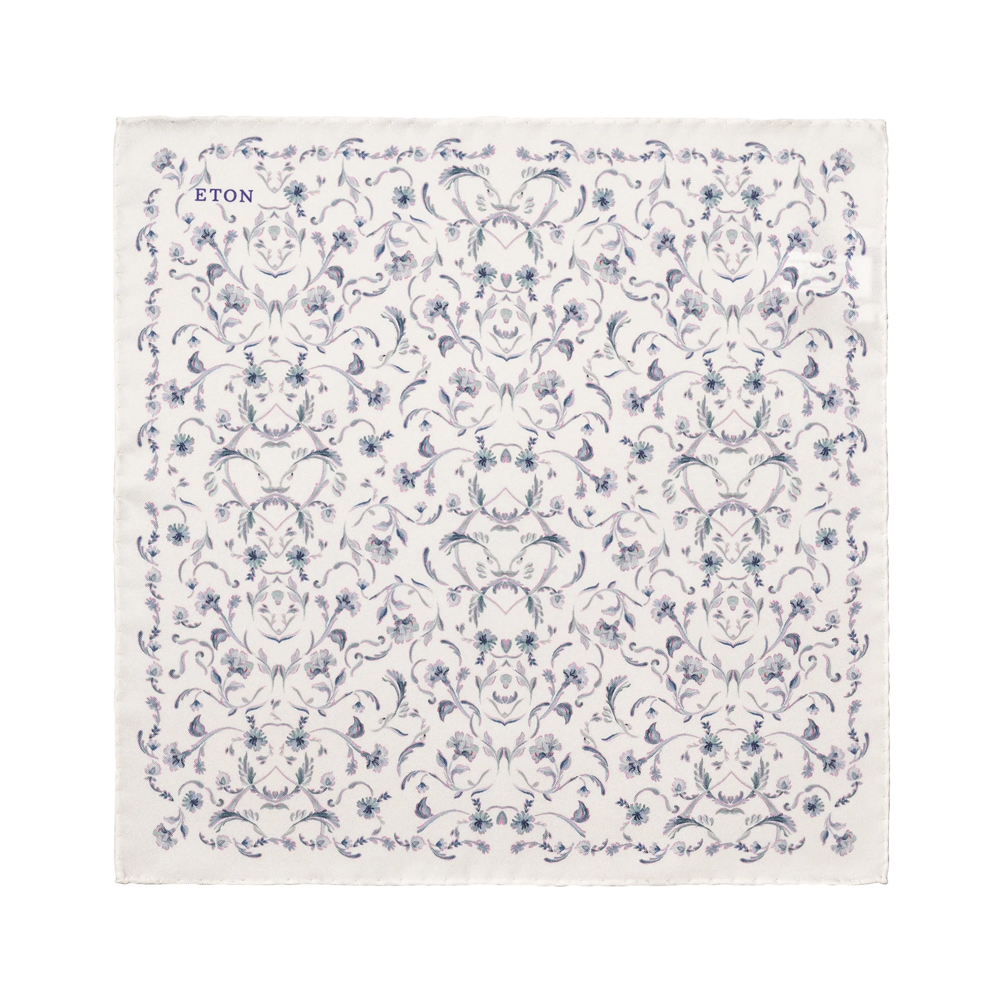 White & Gray Floral Silk Pocket Square - ETON - Image 2