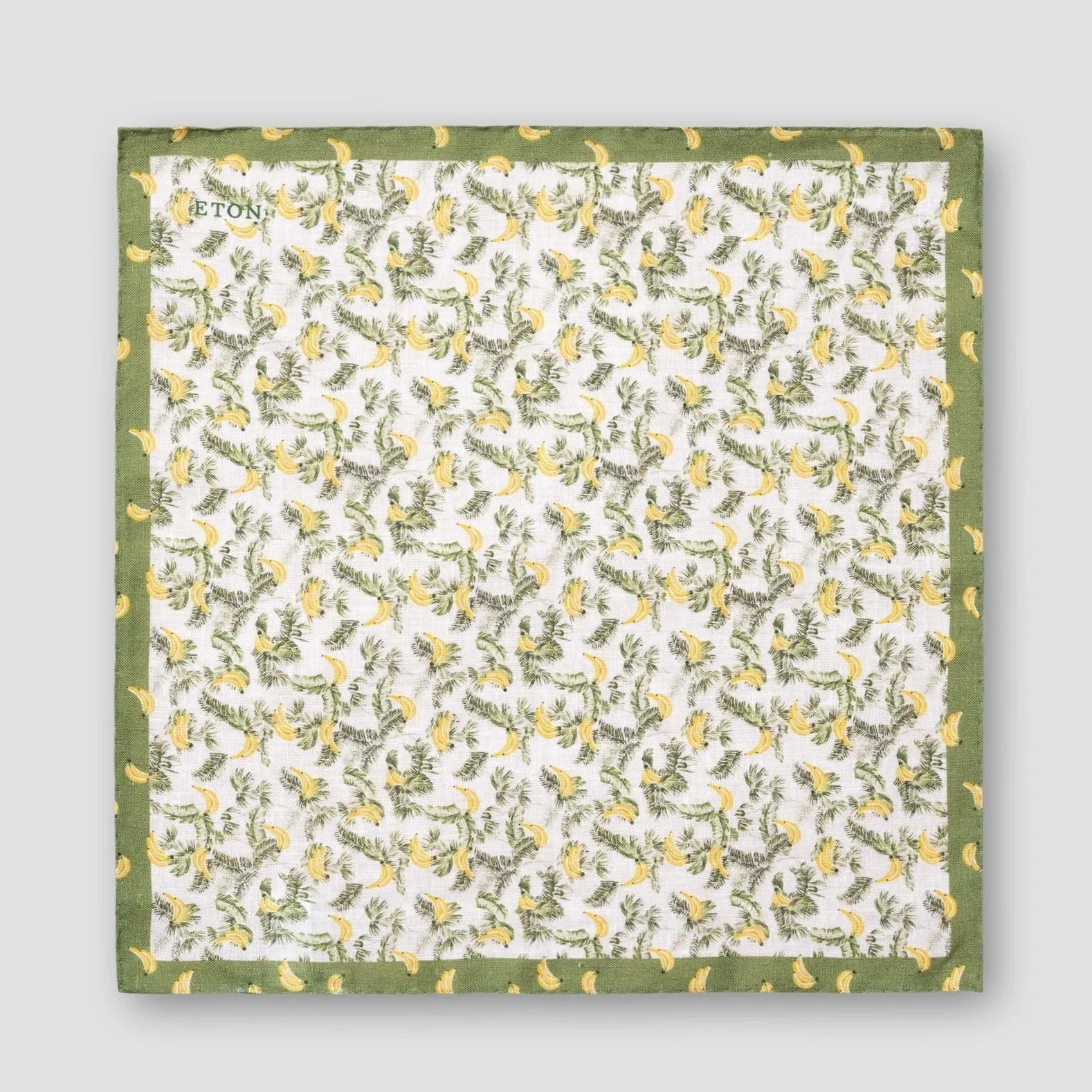 White & Green Banana Motif Linen Pocket Square - ETON - Image 3