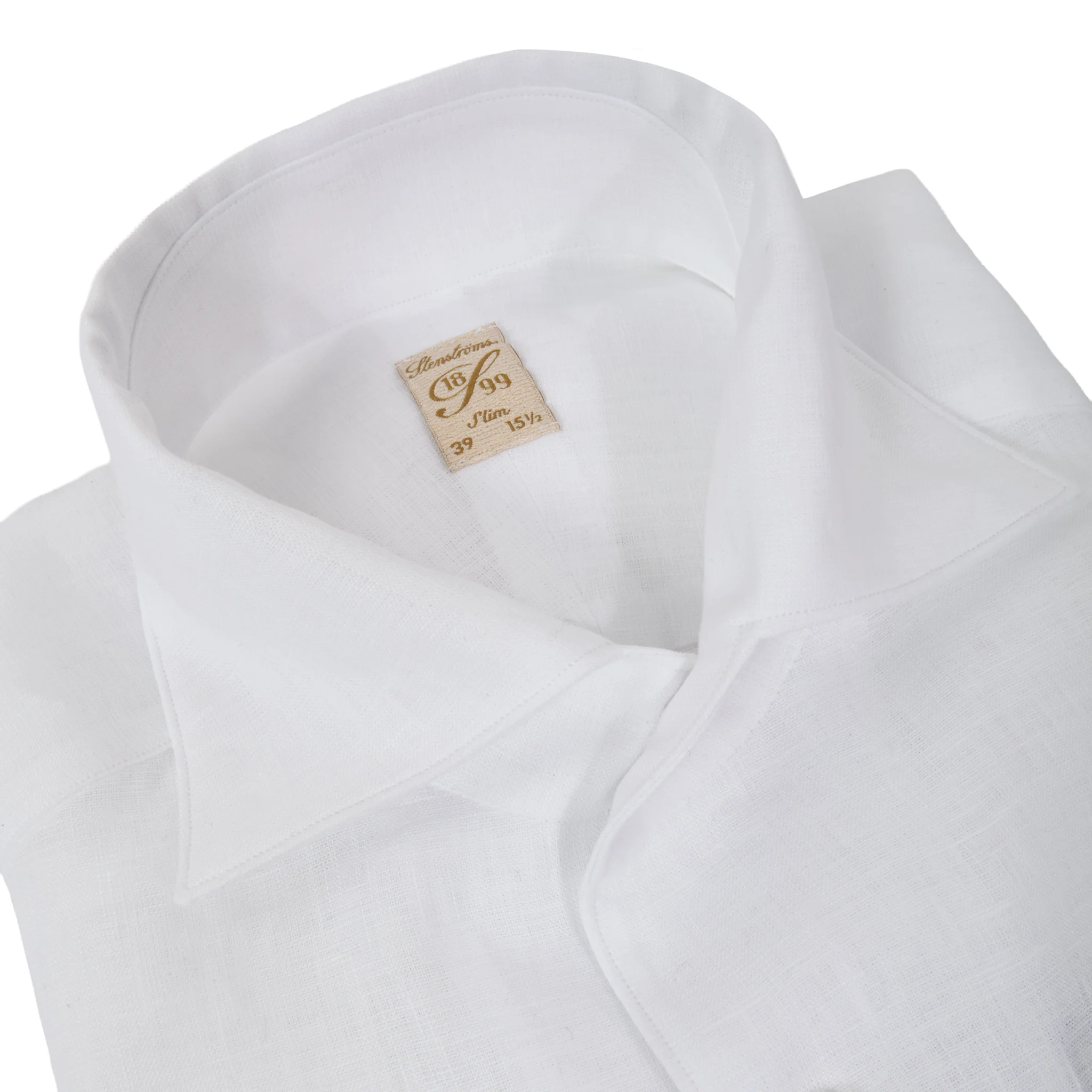 White Linen One-Piece Collar 1899 Slim Fit Dress Shirt - Stenströms - Image 2