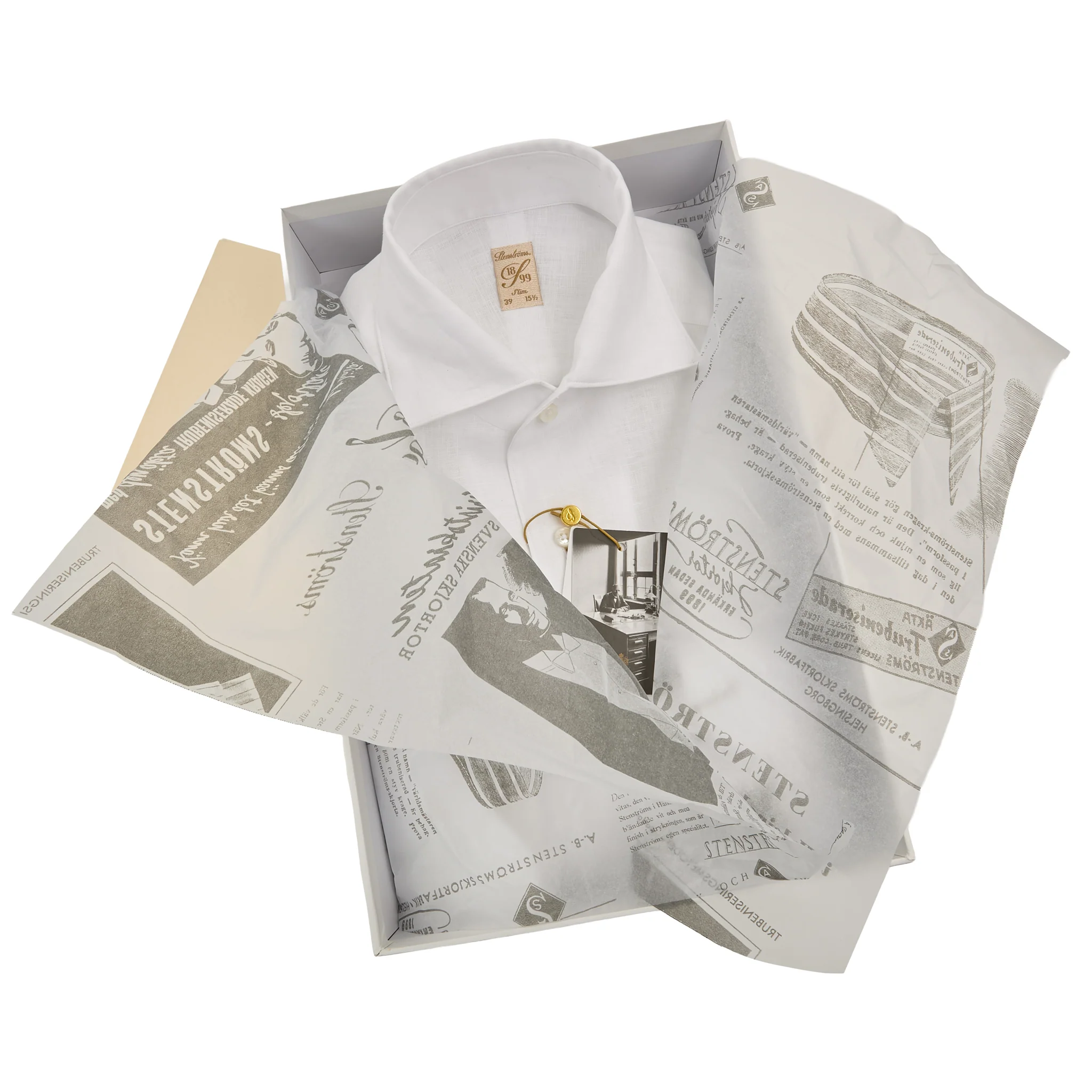 White Linen One-Piece Collar 1899 Slim Fit Dress Shirt - Stenströms - Image 6