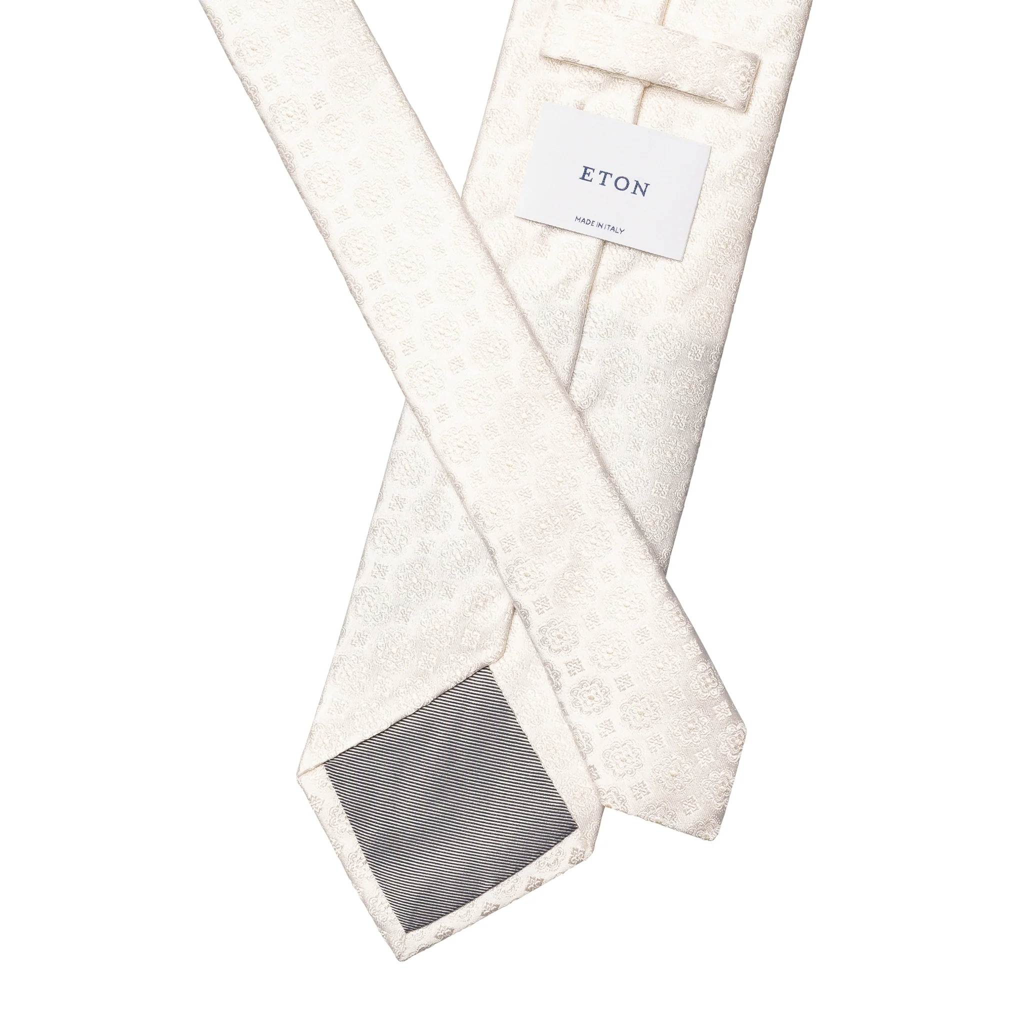 White Medallion Pattern Woven Silk Tie - ETON - Image 3