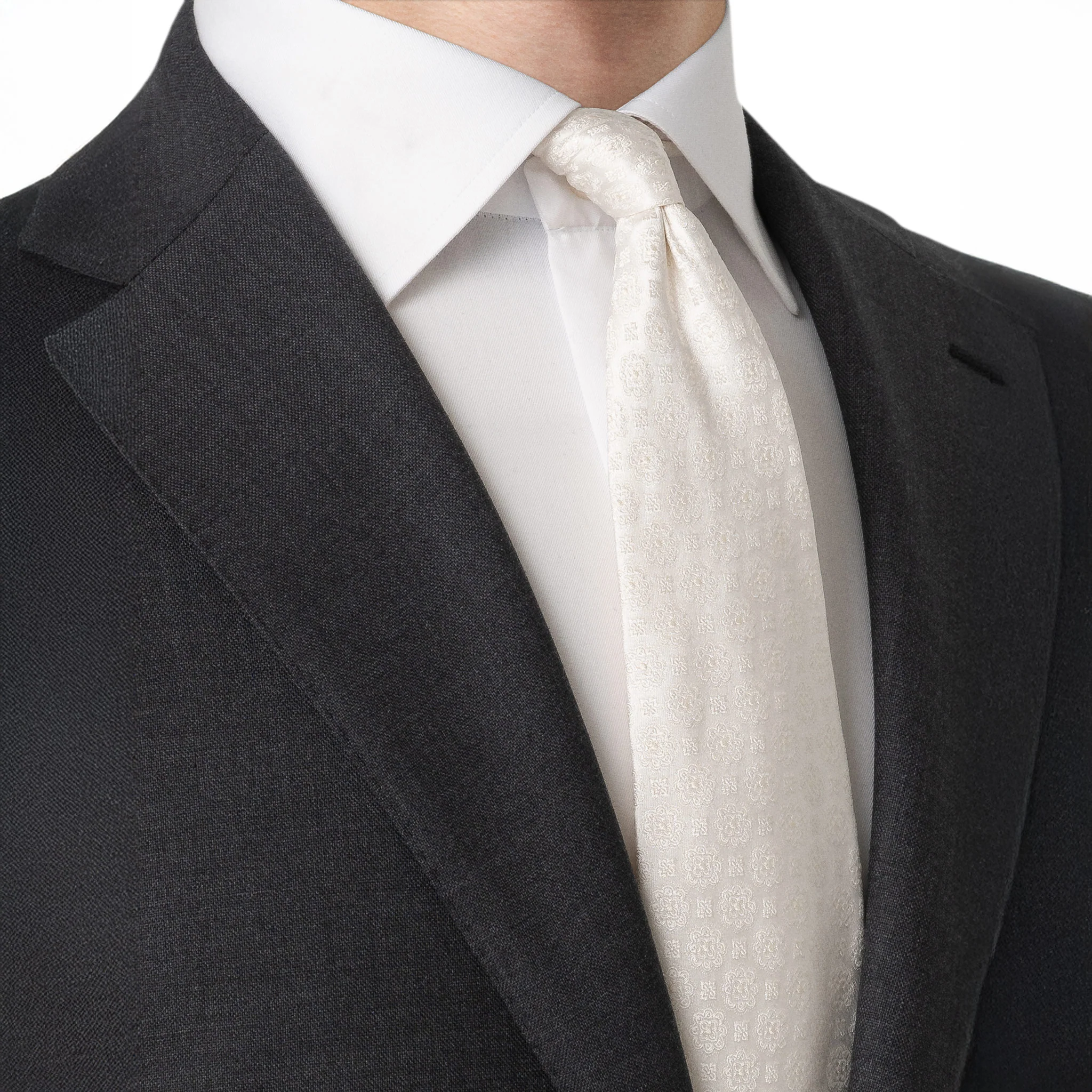 White Medallion Pattern Woven Silk Tie - ETON - Image 5