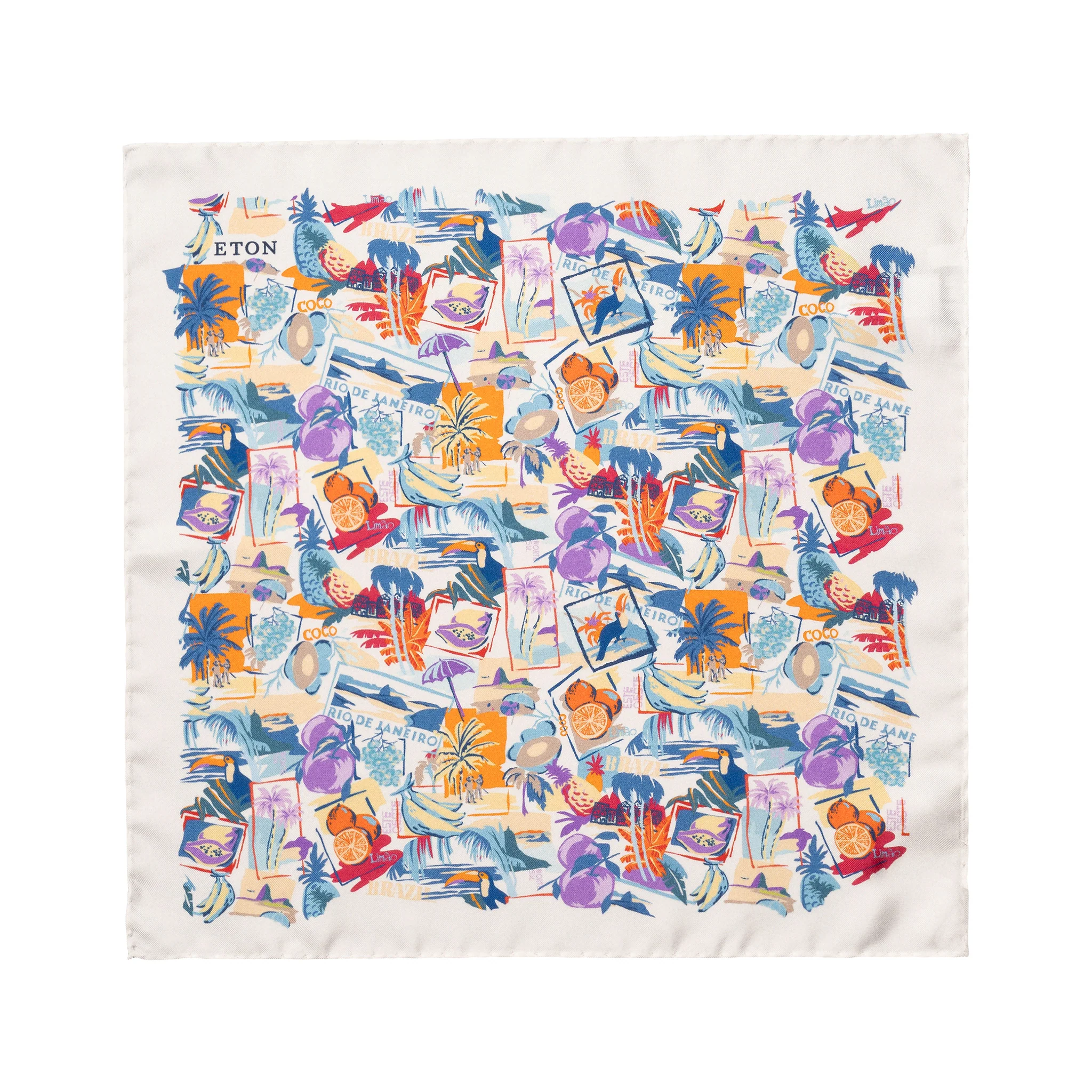 White Postcard Motif Silk Twill Pocket Square - ETON - Image 2