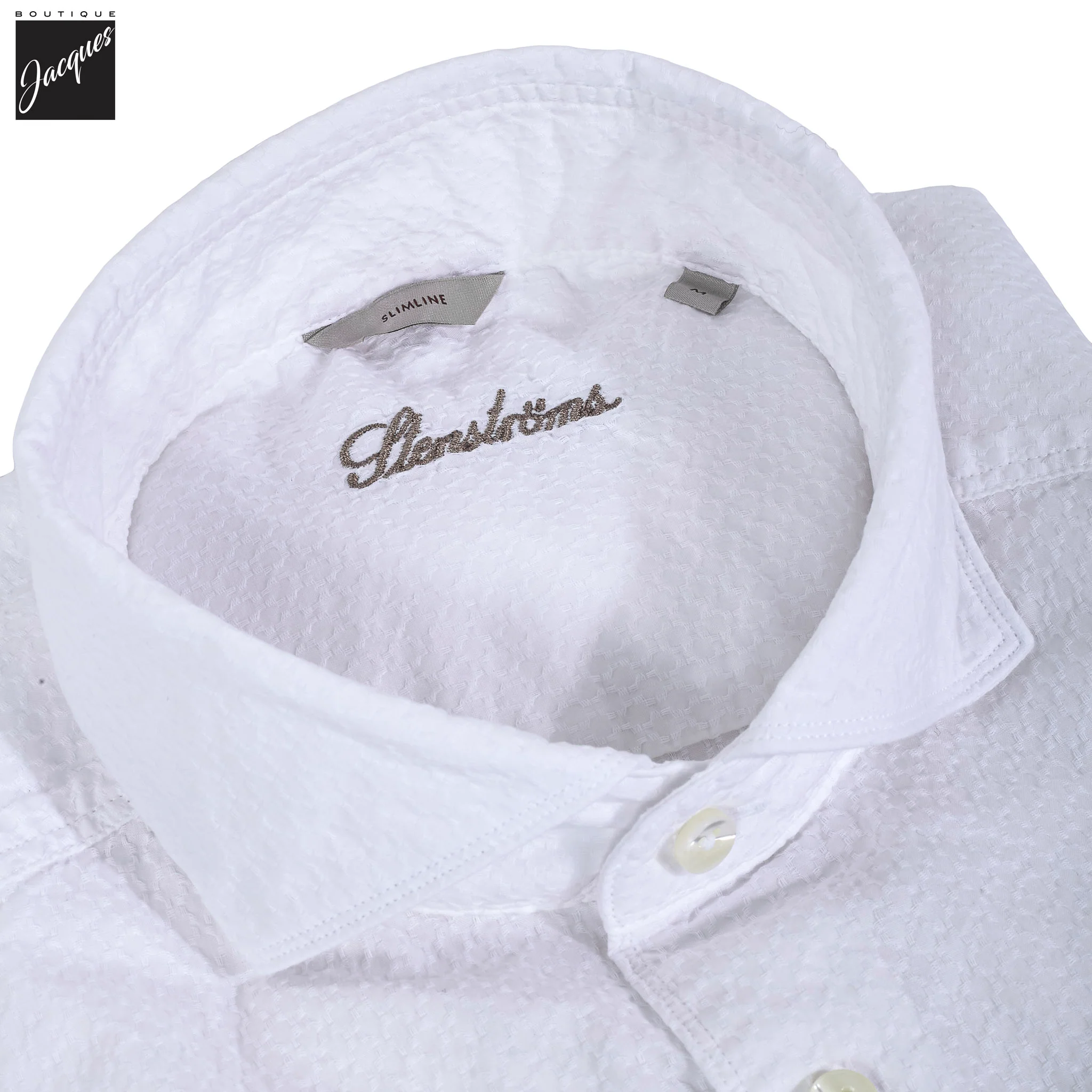 White Seersucker Slimline Casual Shirt - Stenströms - Image 2