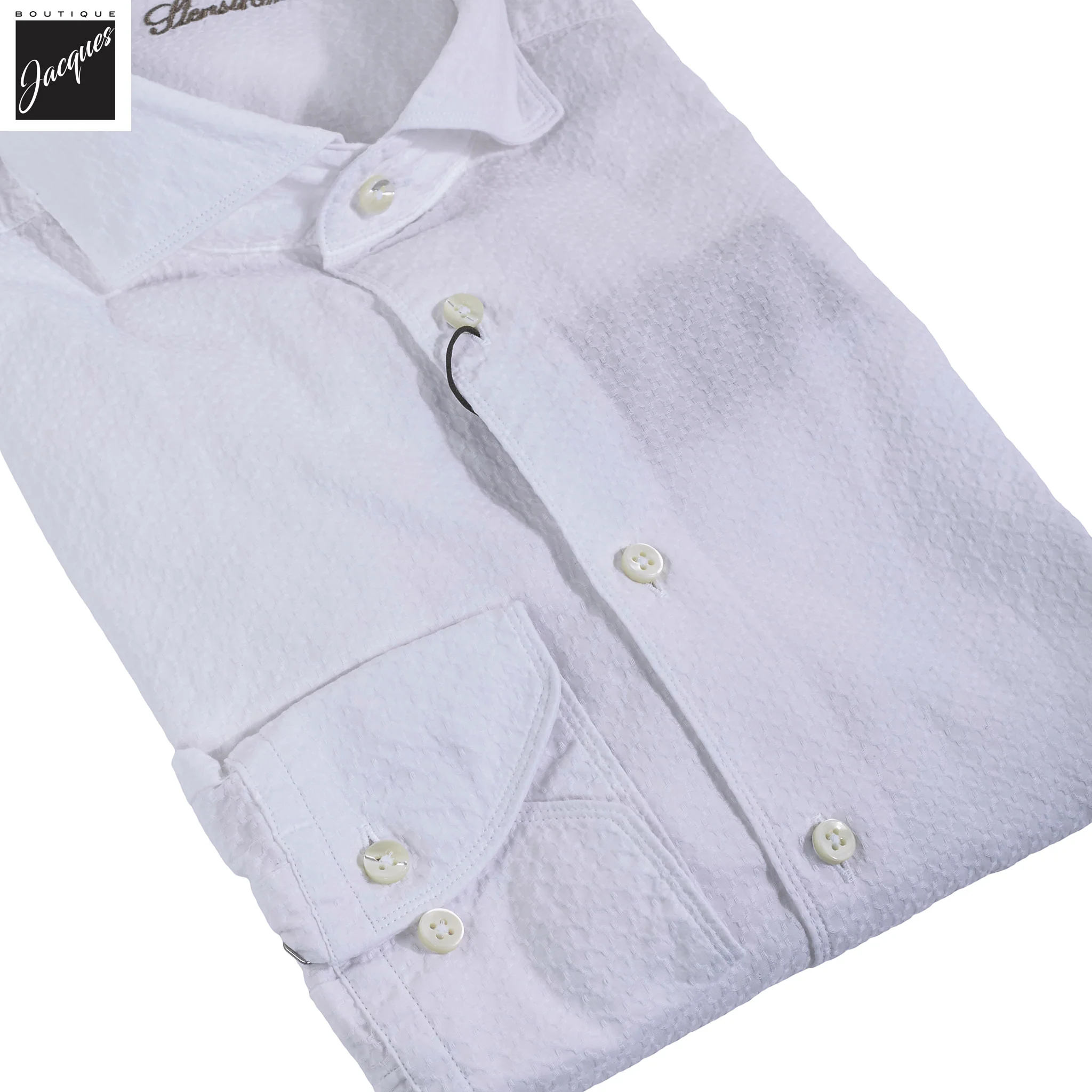 White Seersucker Slimline Casual Shirt - Stenströms - Image 3