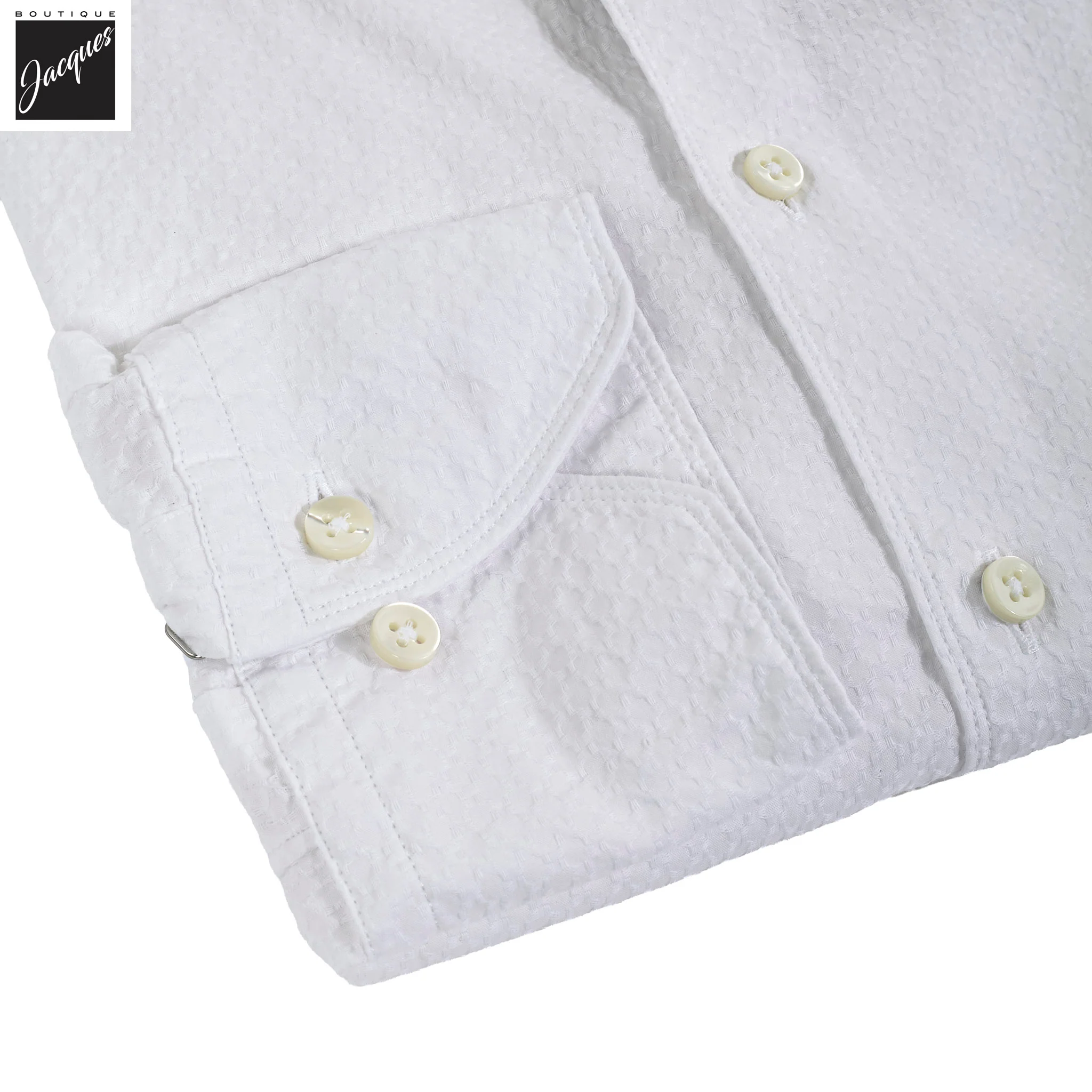 White Seersucker Slimline Casual Shirt - Stenströms - Image 4