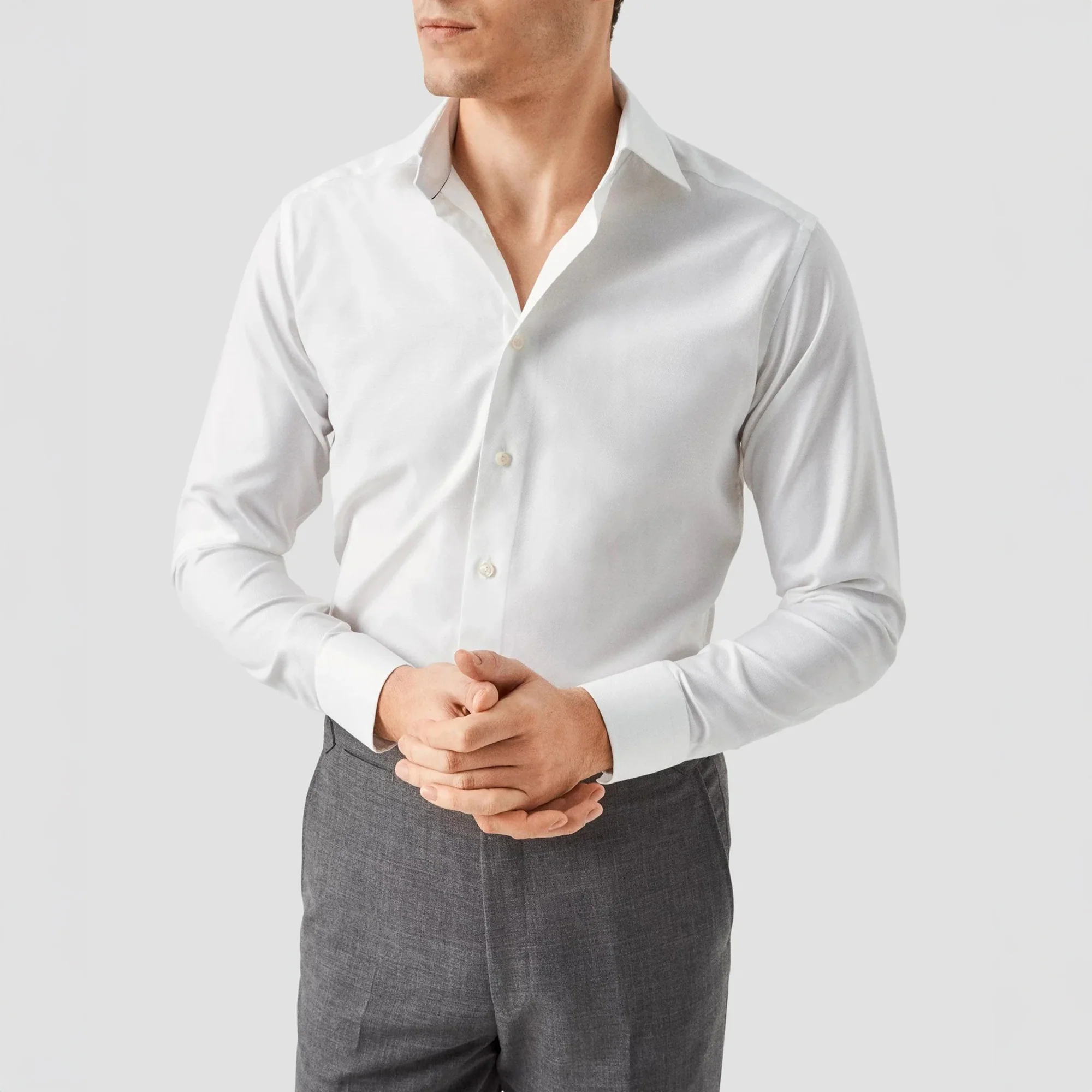 White Semi Solid Cotton-Tencel Contemporary Fit Shirt - ETON - Image 5