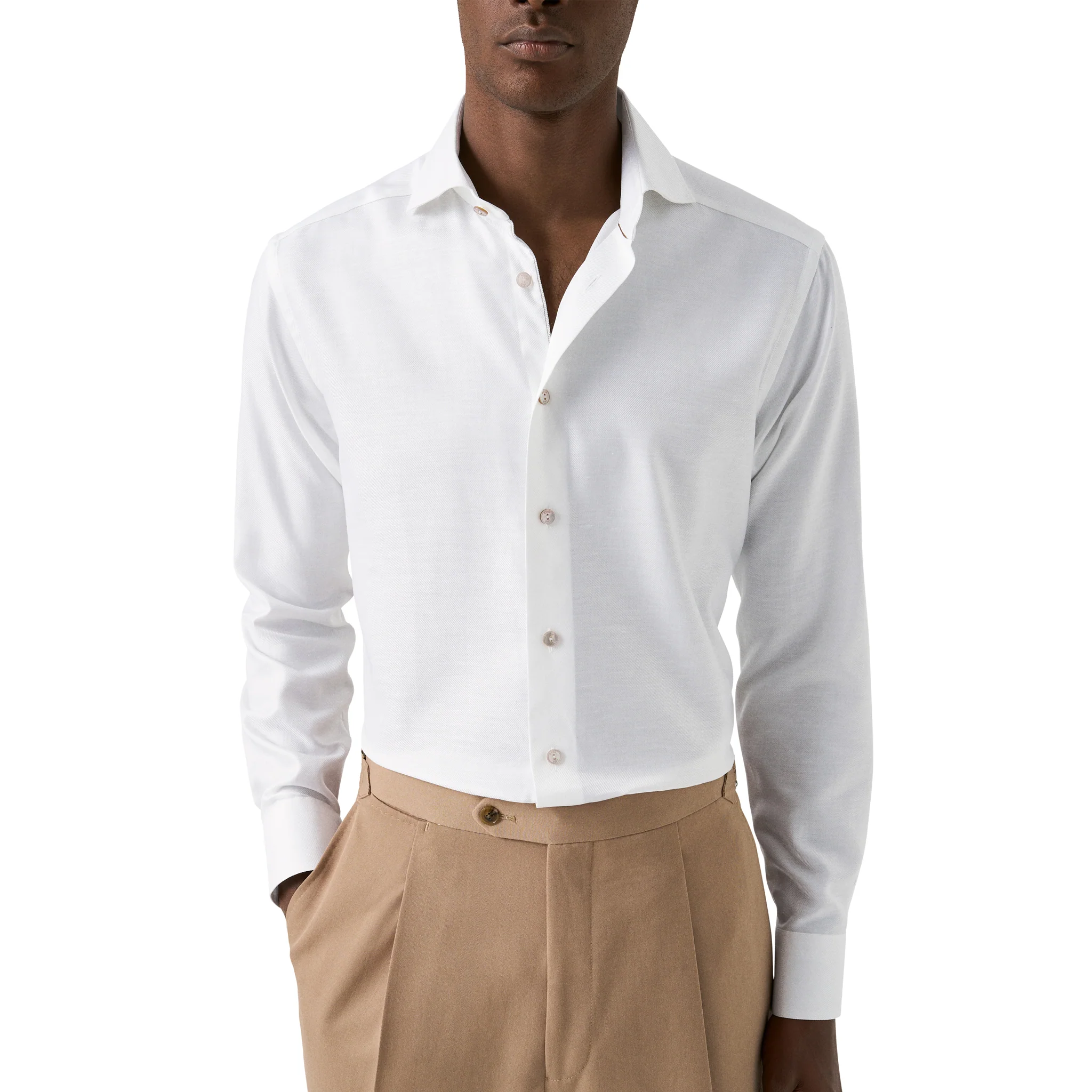 White Semi-Solid Elevated Cotton/Linen Slim Fit Shirt - ETON - Image 2
