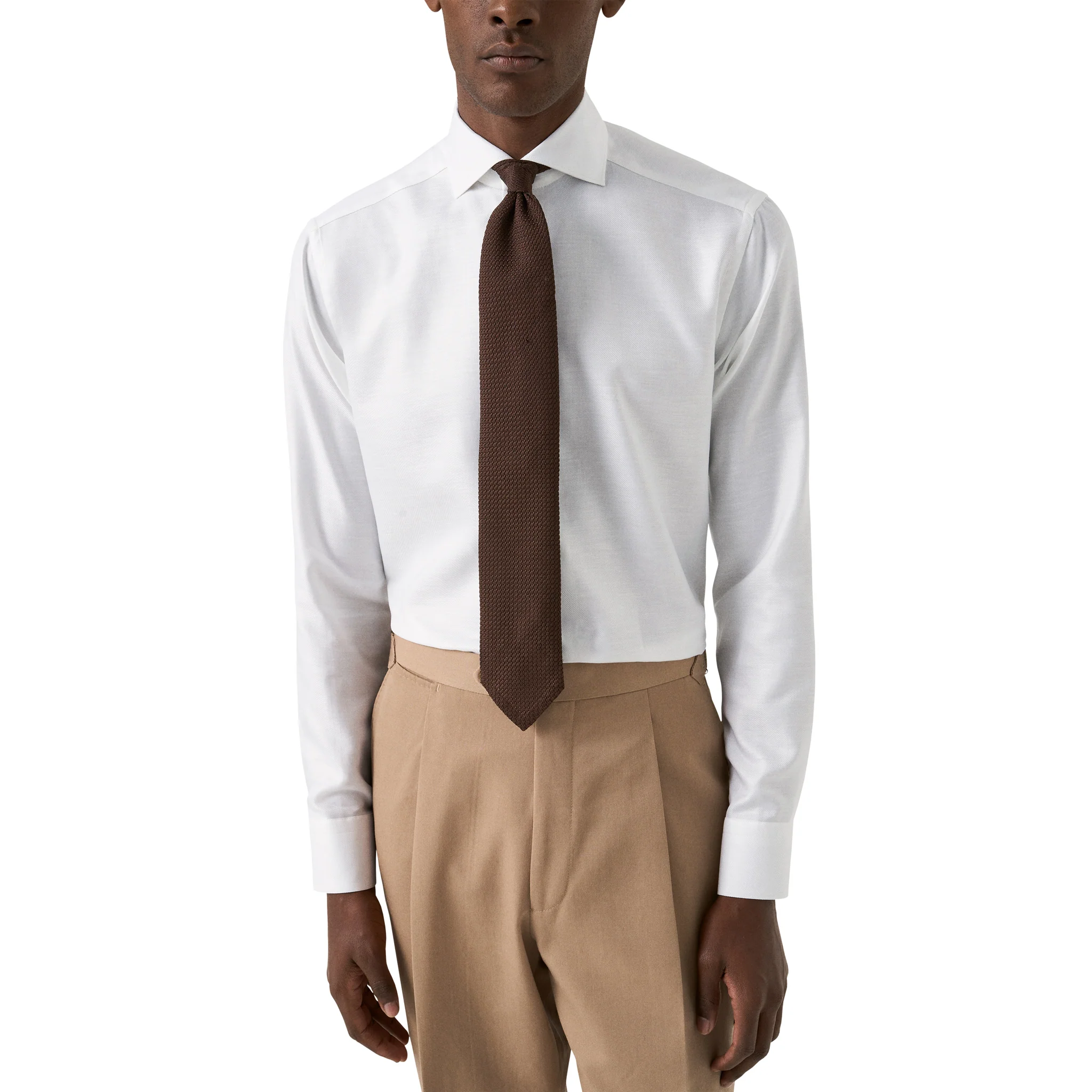 White Semi-Solid Elevated Cotton/Linen Slim Fit Shirt - ETON - Image 8