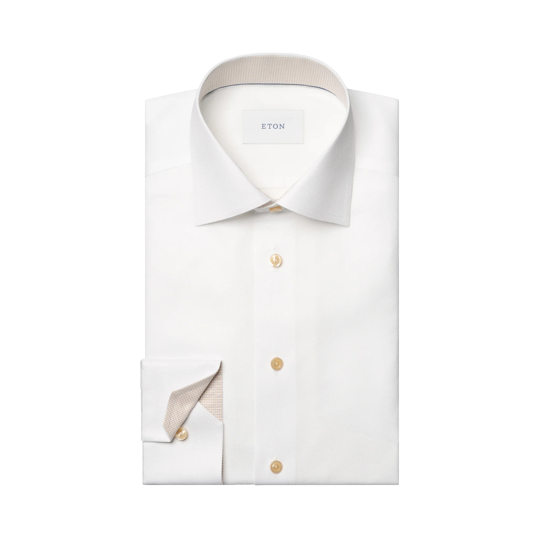 White Semi Solid Signature Twill Contemporary Fit Shirt w/ Beige Details - ETON