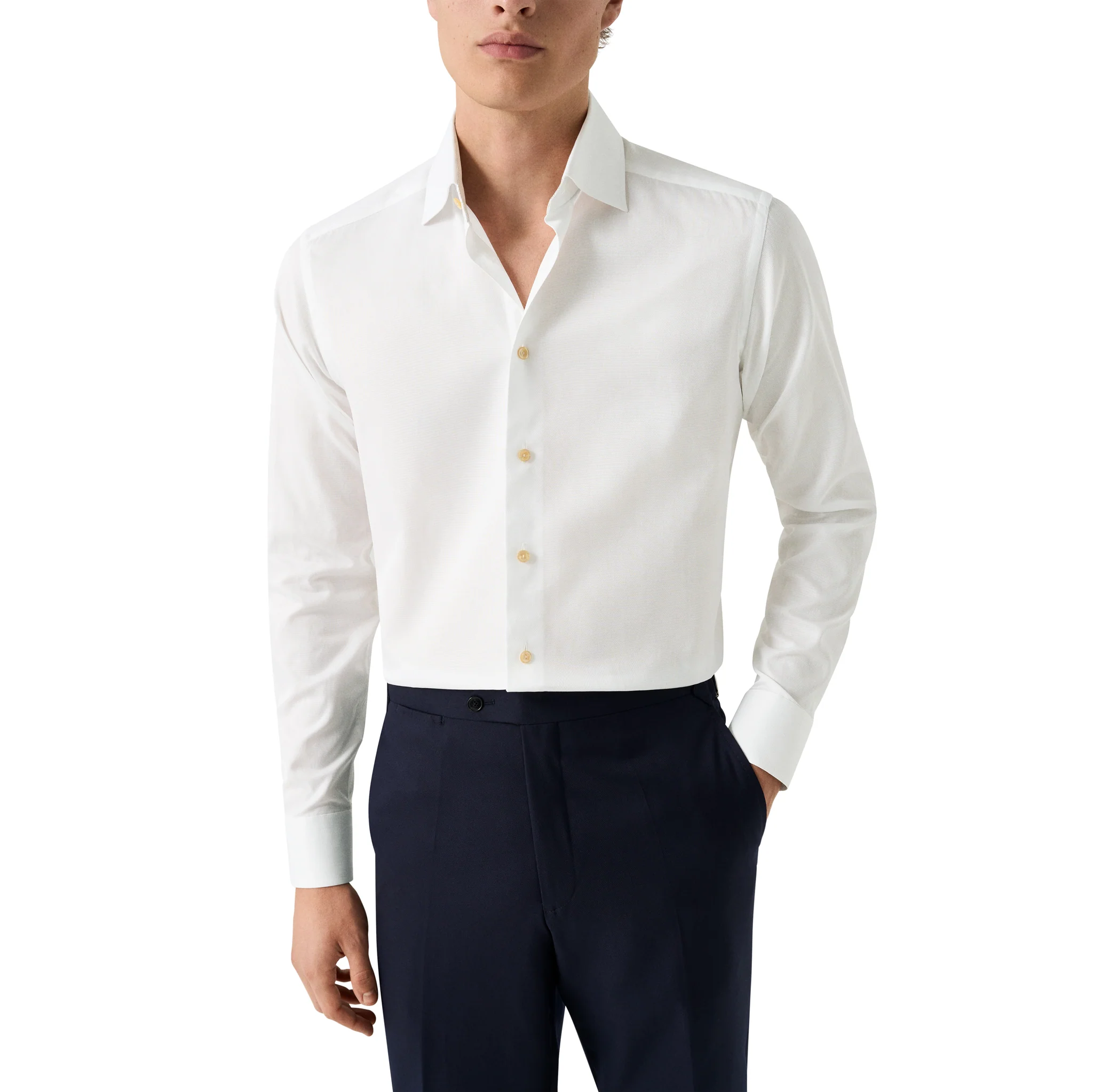 White Semi Solid Signature Twill Contemporary Fit Shirt w/ Beige Details - ETON - Image 4