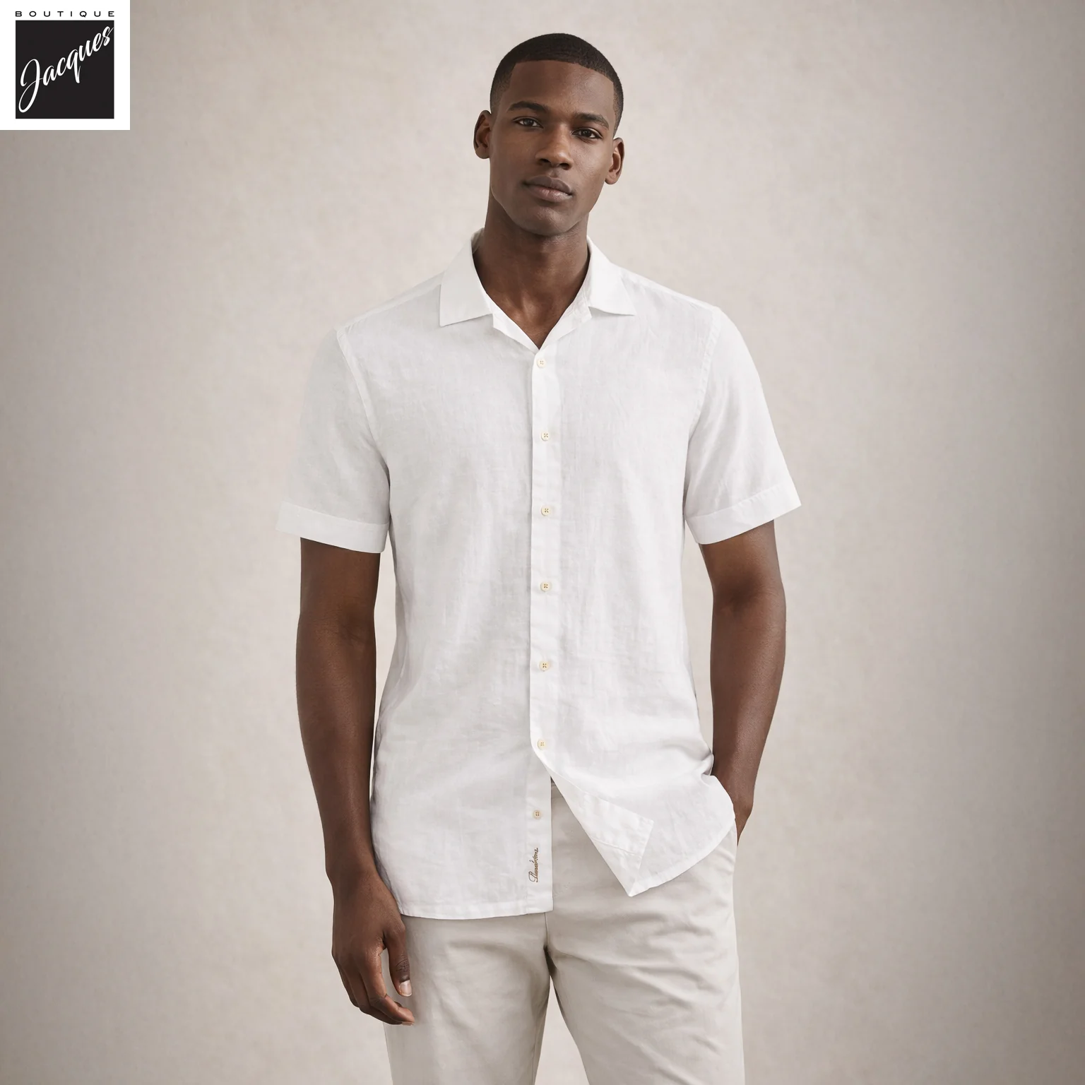 White Short Sleeve Linen Regular Fit Resort Shirt - Stenströms
