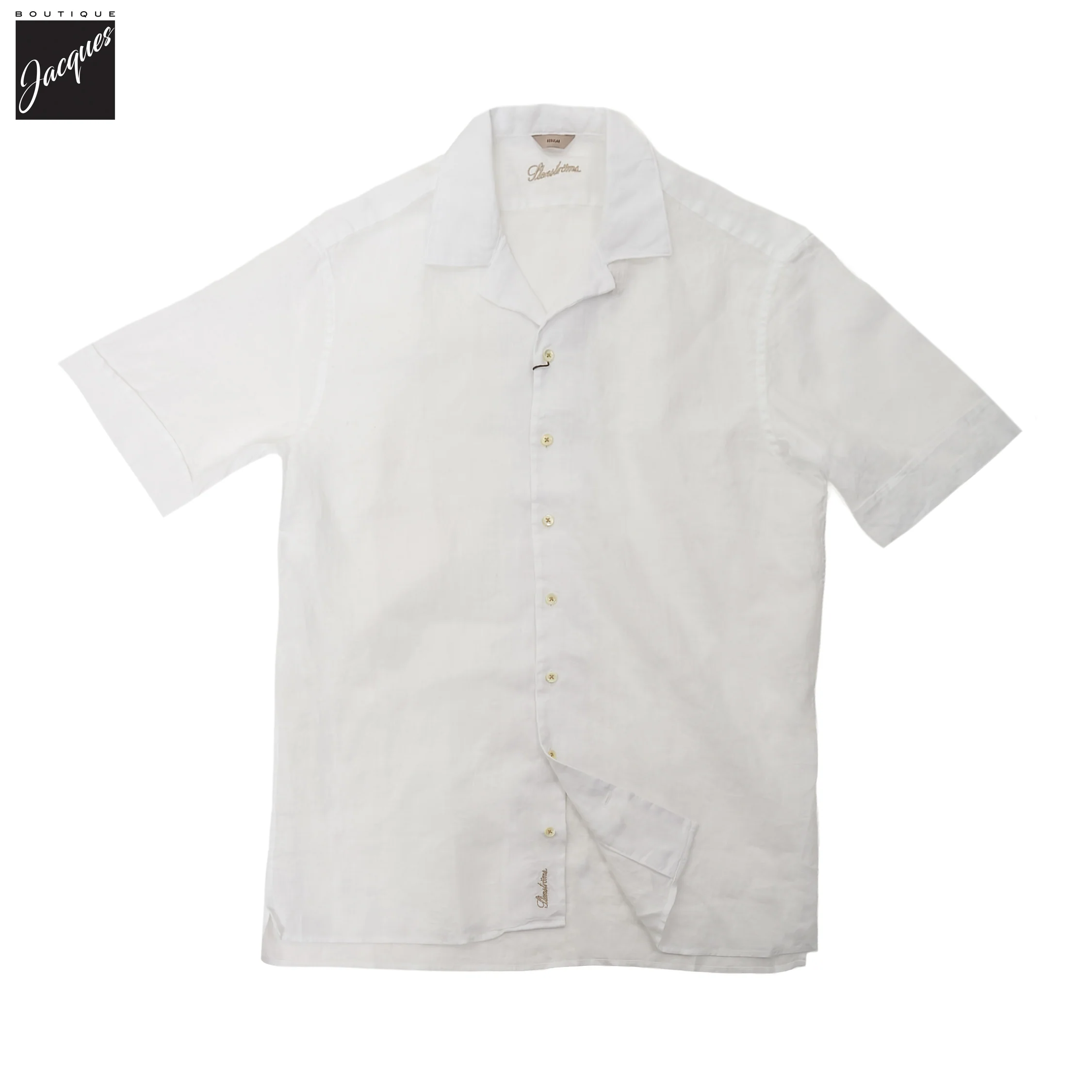 White Short Sleeve Linen Regular Fit Resort Shirt - Stenströms - Image 2