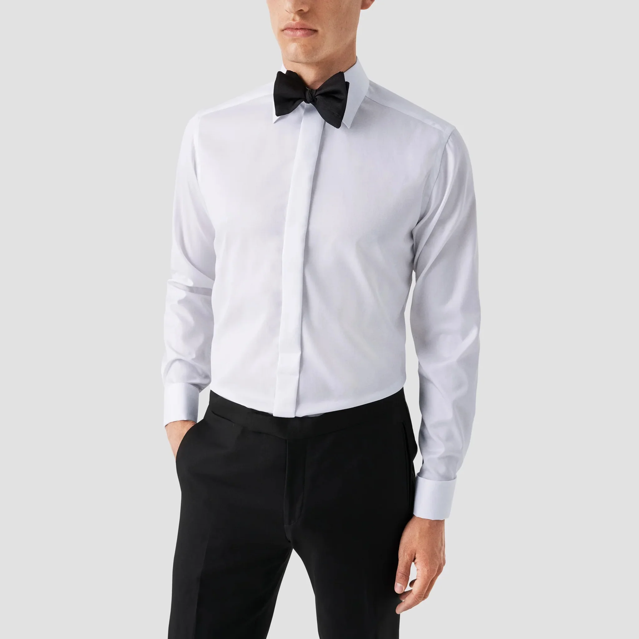White Signature Twill Fly-Front Contemporary Fit Tuxedo Shirt - ETON - Image 4