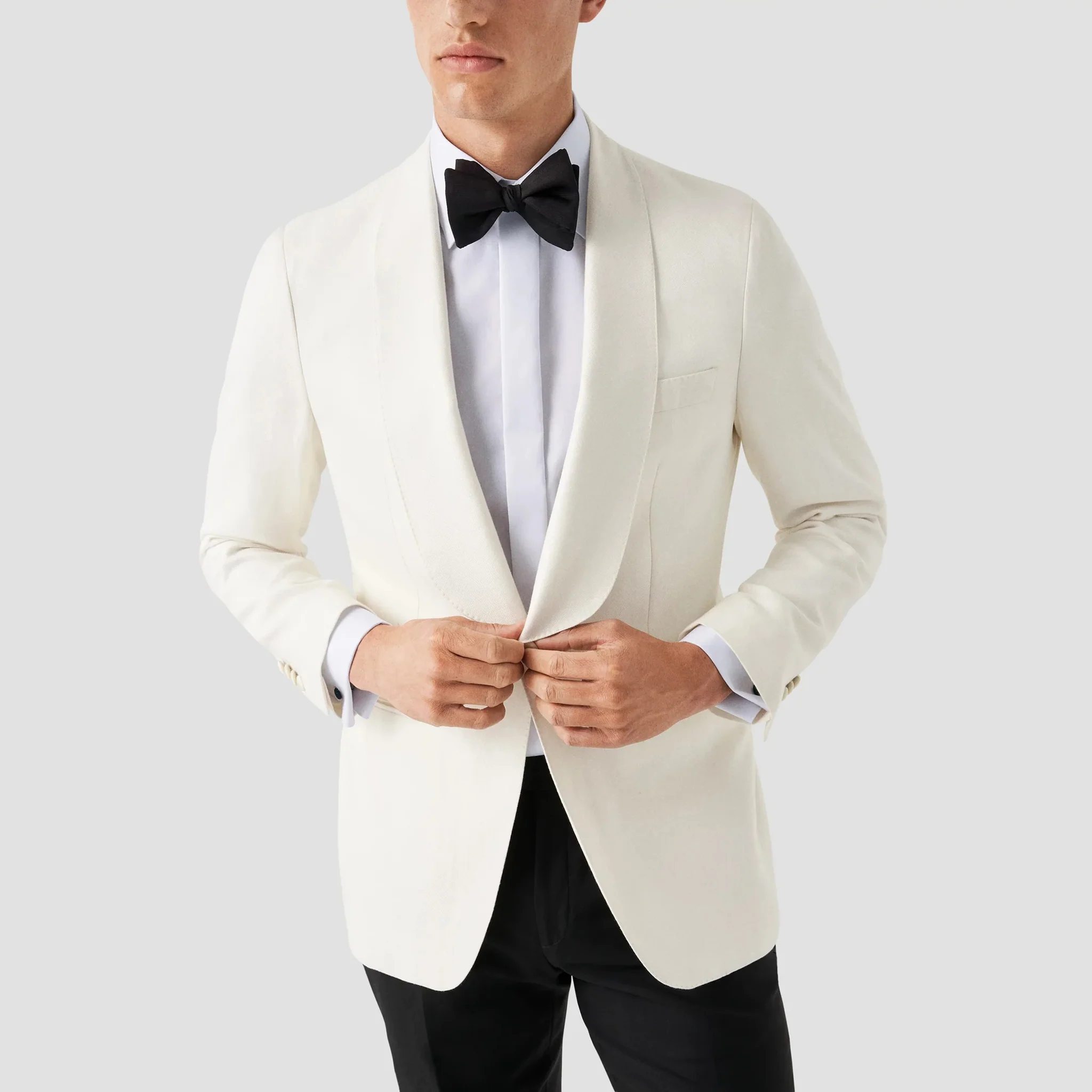 White Signature Twill Fly-Front Contemporary Fit Tuxedo Shirt - ETON - Image 7