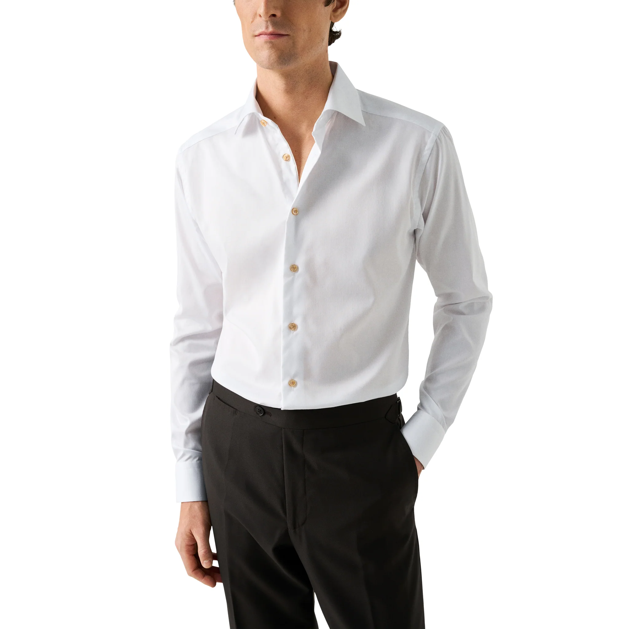 White Solid Beige Effect Signature Twill Slim Fit Shirt - ETON - Image 4