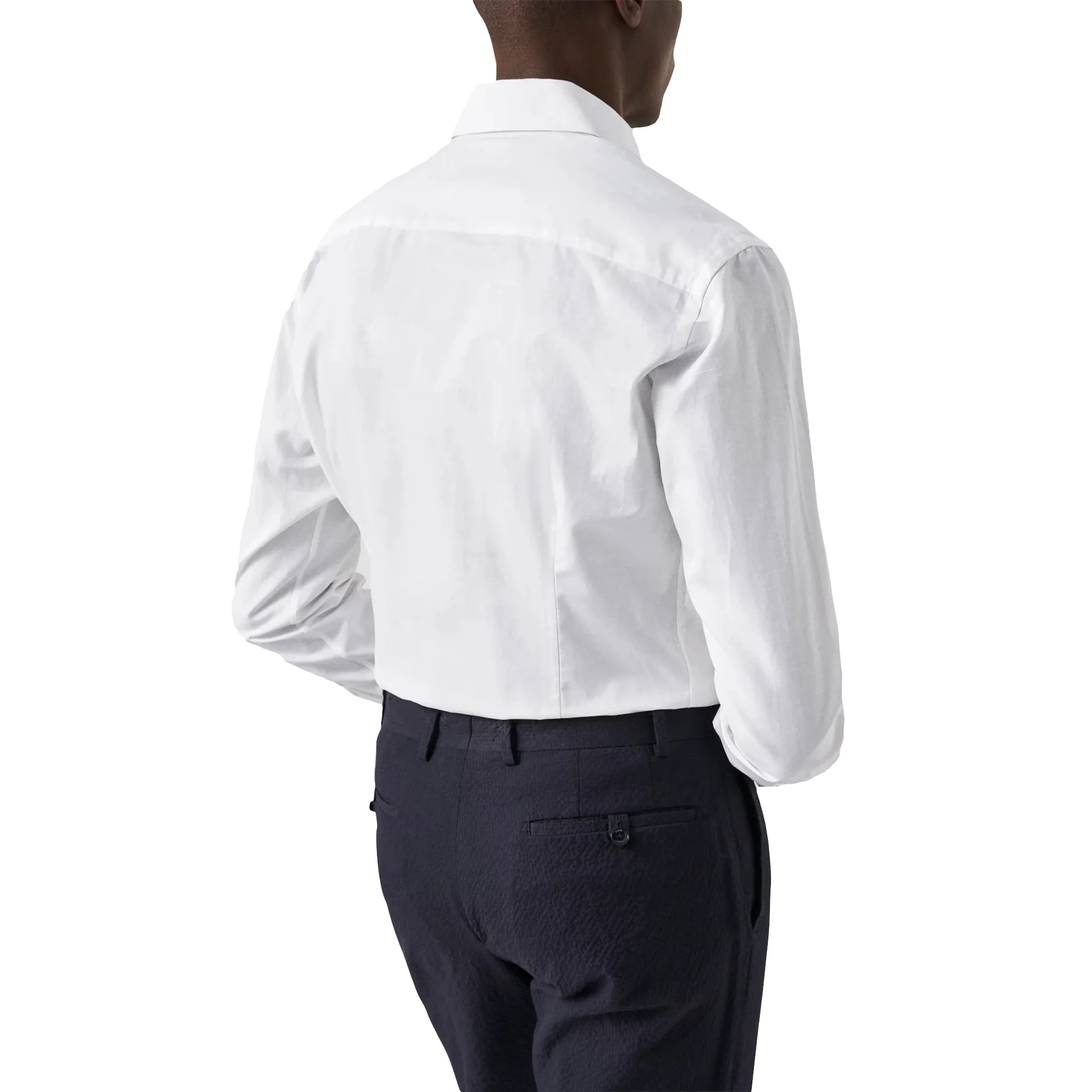 White Solid Elevated Cotton-Linen Slim Fit Shirt - ETON - Image 5