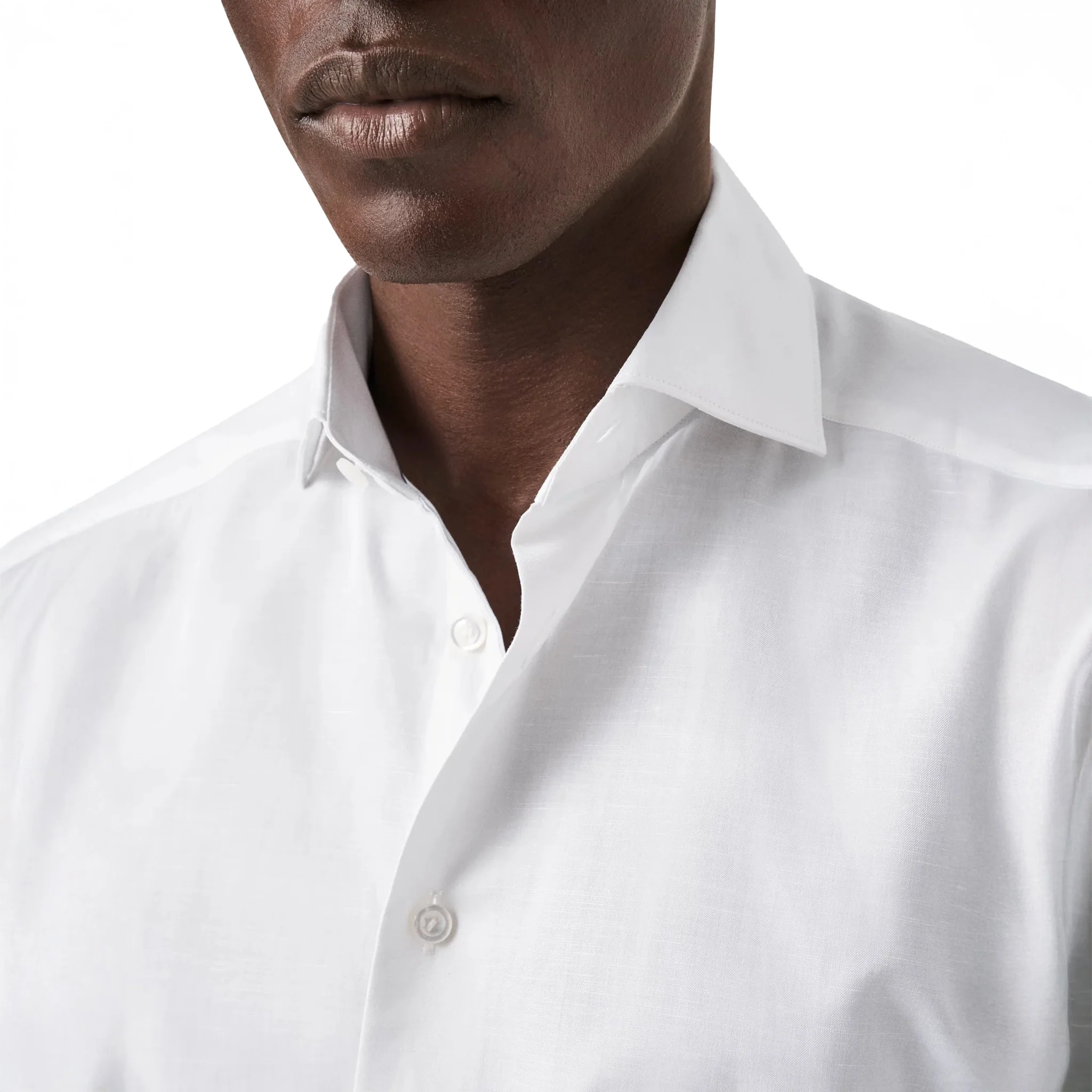 White Solid Elevated Cotton-Linen Slim Fit Shirt - ETON - Image 6