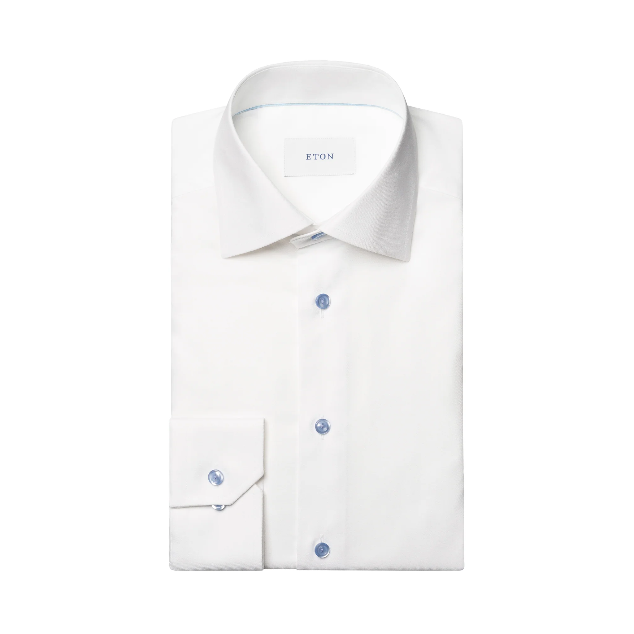 White Solid Cotton-Tencel Lyocell Slim Fit Shirt w/ Blue Buttons - ETON