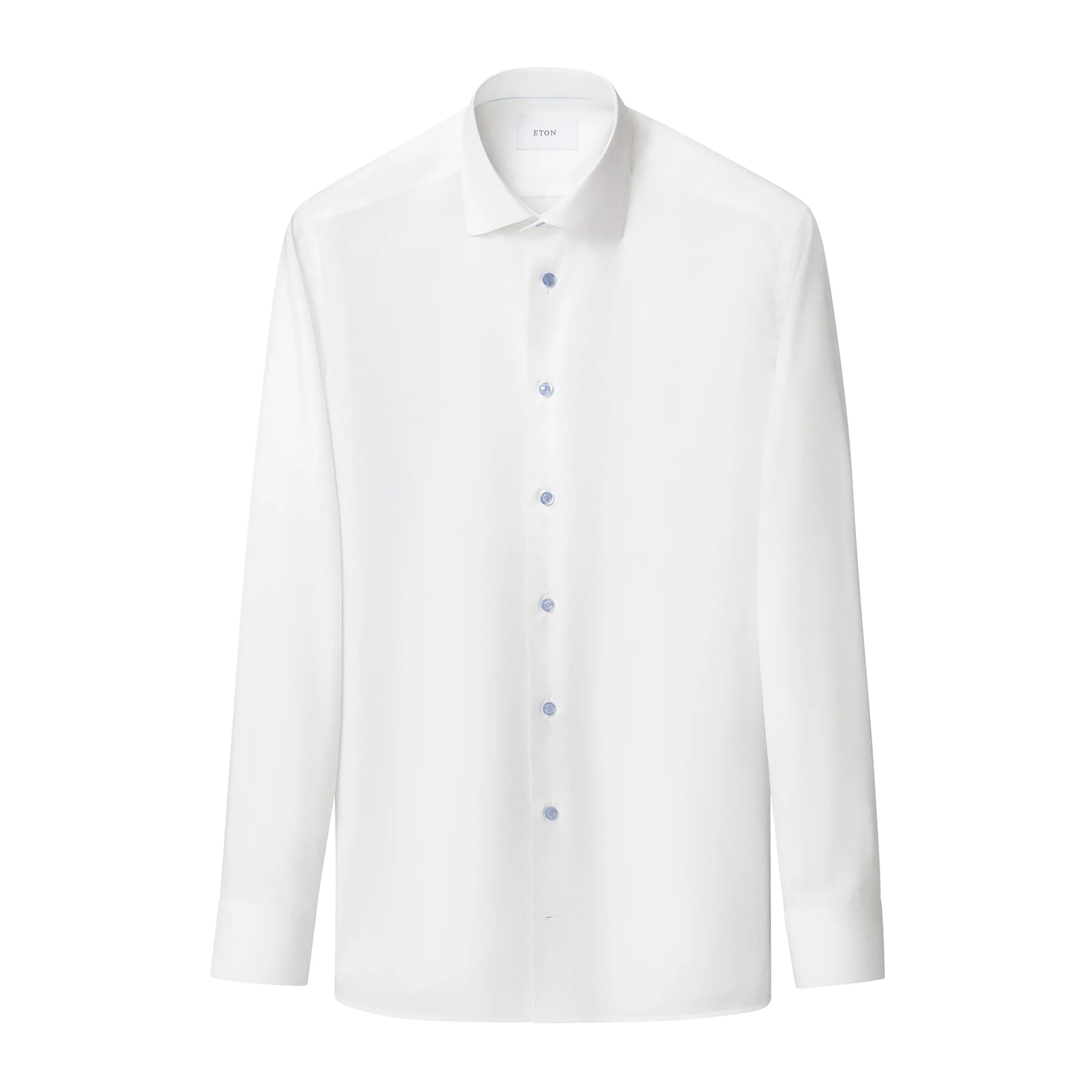 White Solid Cotton-Tencel Lyocell Slim Fit Shirt w/ Blue Buttons - ETON - Image 2